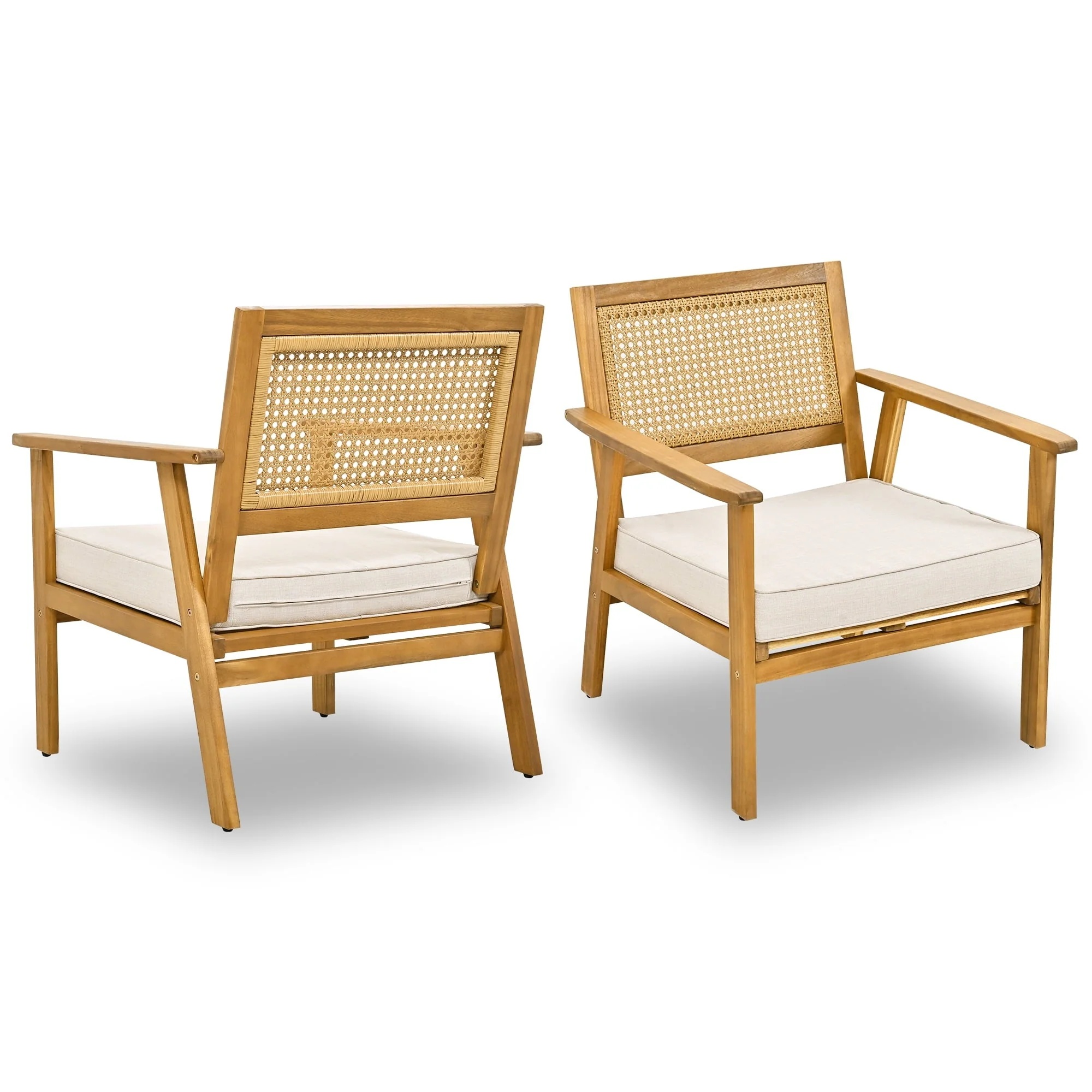 4 Piece Outdoor Patio Furniture Sets All Weather Outdoor Sofa PE Garden Furniture Wicker Rattan Patio Conversation Set with Glass Table & Beige Cushions - Image 13