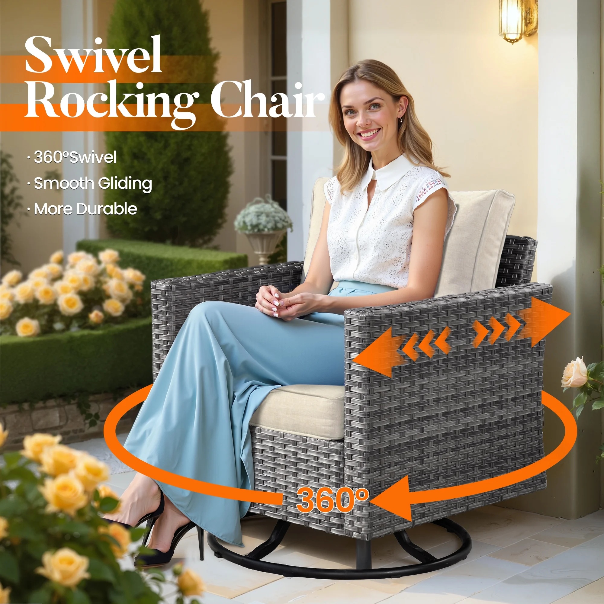 Vcatnet 11 Pieces Outdoor Patio Furniture Sets with Fire Pit Sectional Sofa All Weather Wicker Conversation Set with Swivel Glider Chairs, Black - Image 28