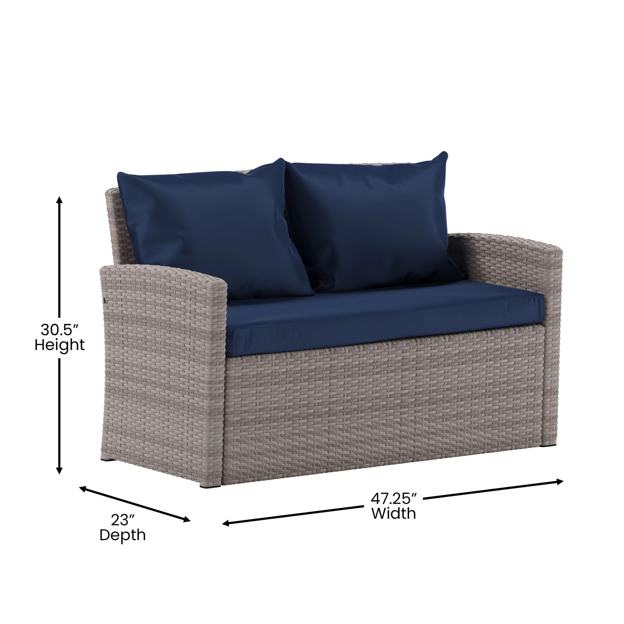 Flash Furniture Aransas Series 4 Piece Light Gray Patio Set with Navy Back Pillows and Seat Cushions - Image 7