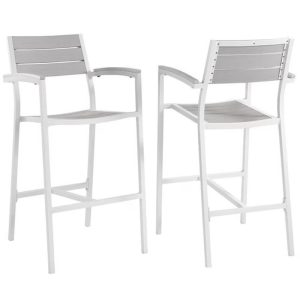 Pemberly Row Contemporary Style 29"Outdoor Patio Bar Stool in White and Light Gray (Set of 2)