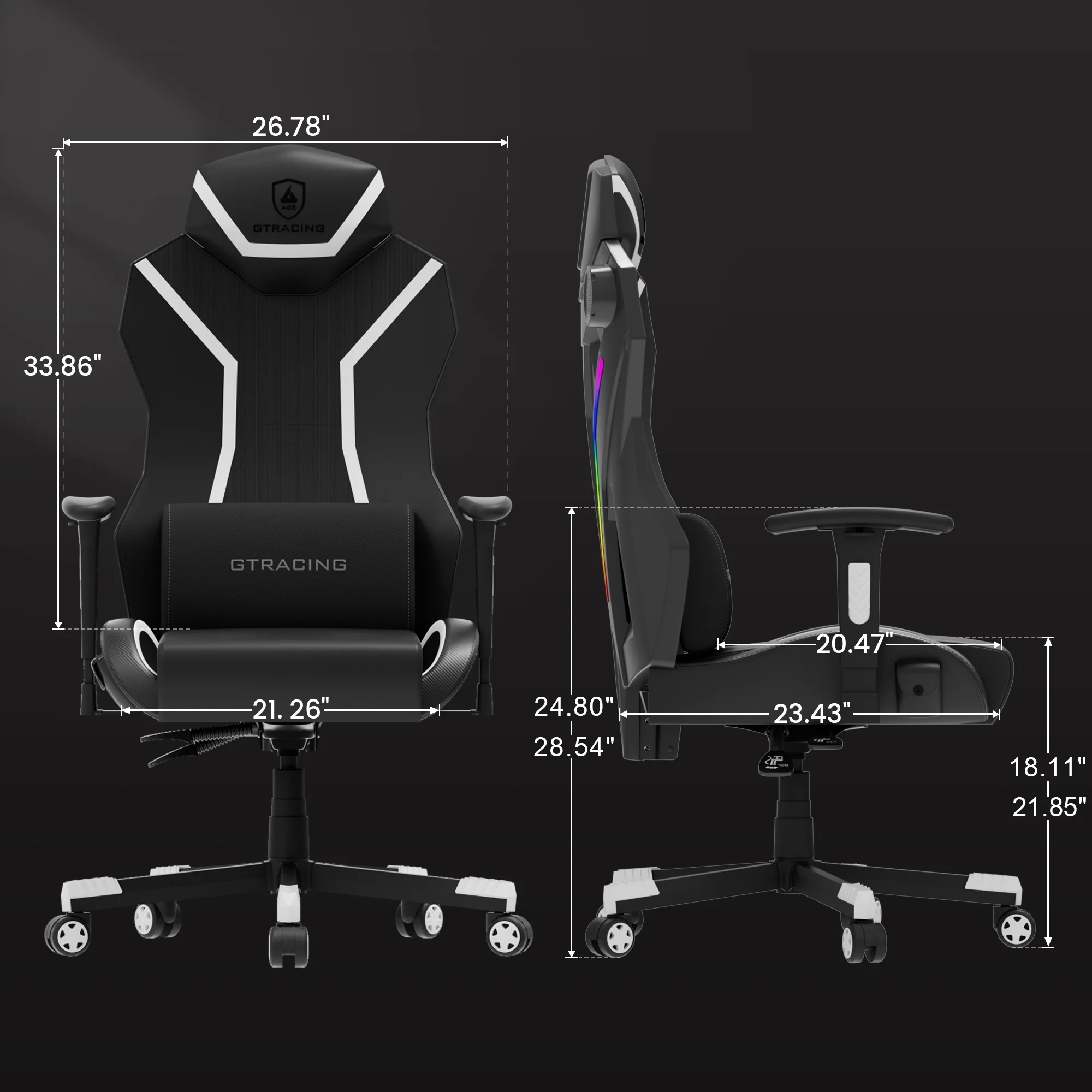 GTRACING LUFT-600 Gaming Chair with Bluetooth Speakers and LED Lighting, White - Image 14