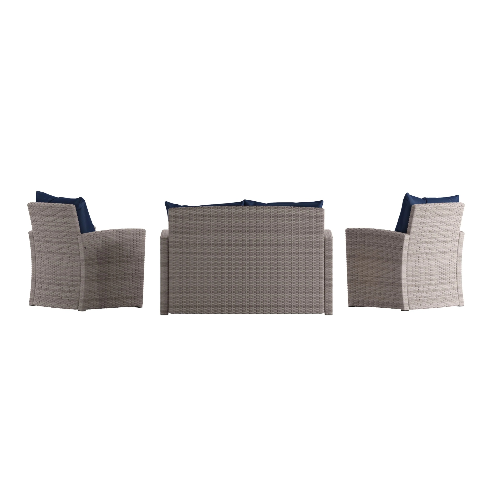 Flash Furniture Aransas Series 4 Piece Light Gray Patio Set with Navy Back Pillows and Seat Cushions - Image 10
