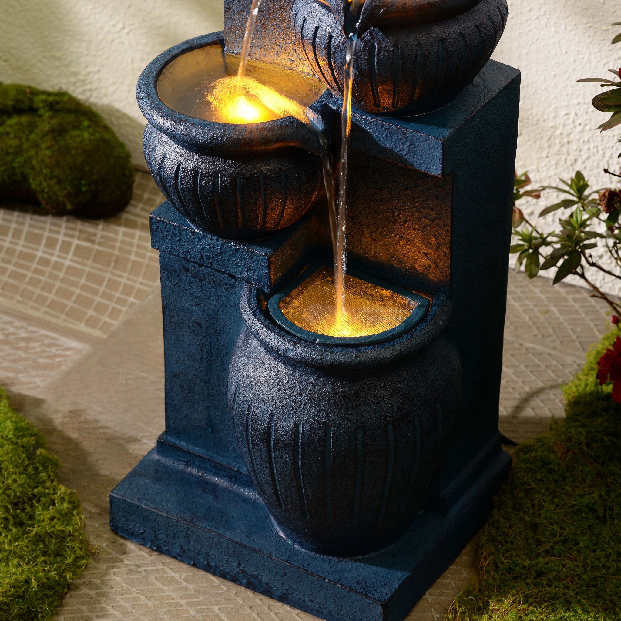 Teamson Home Outdoor Water Fountain with Lights-C 4-Tier Cascading Bowl Design with LED Light & Solar Pump, Solar-Powered Water Fountain Outdoor Garden, Yard, or Patio D-cor, Navy Blue - Image 10