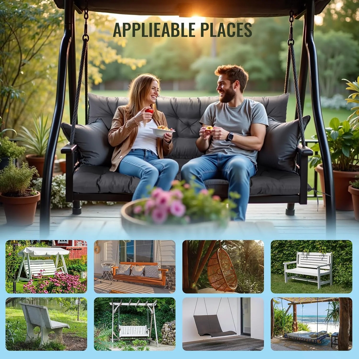 NACATIN 3 Seat Cushion for Outdoor Swing - 60x40 inches, 4" Thick Porch Swing Cushions with Ties and Storage Bag, Waterproof Bench Replacement Cushions for Patio, Outdoor, Backyard and Garden (Khaki) - Image 21