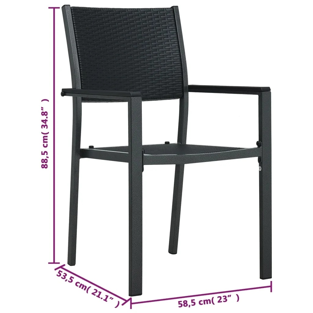 vidaXL Patio Chairs Dining Chair for Deck Porch Black Plastic Rattan Look - Image 2