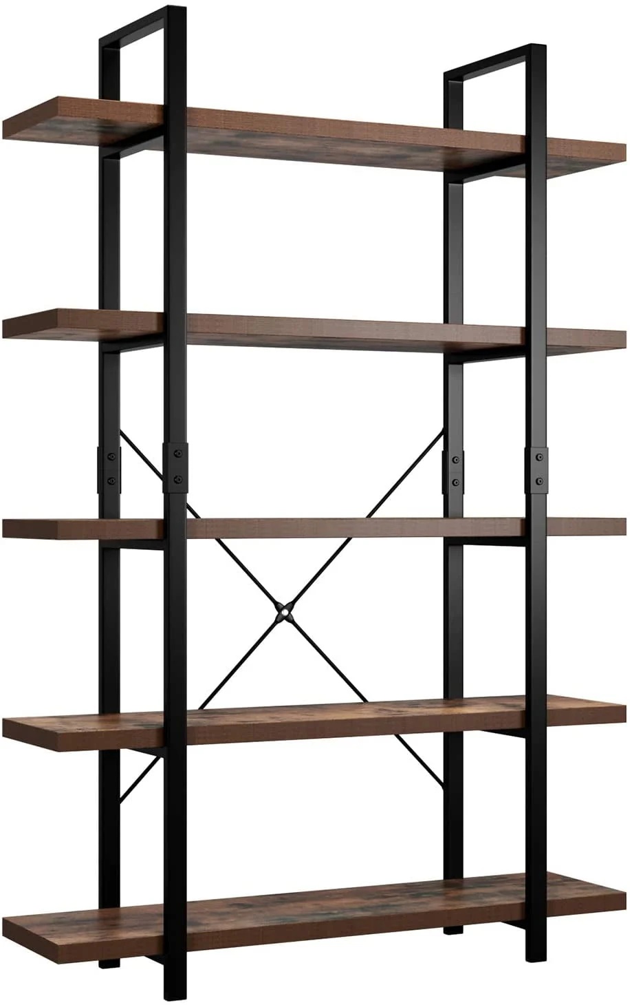 Homfa Industrial 5 Tier Storage Bookshelf , Wood Bookcase Shelf Unit with Metal Frame for Home Office Living Room, Rustic Brown - Image 7