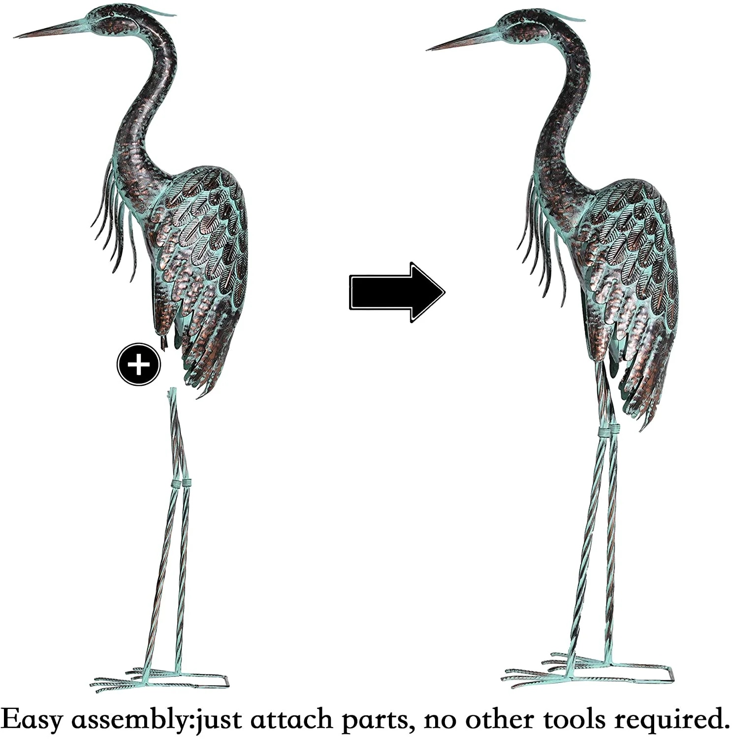 Garden Crane Statues, Standing Metal Patina Heron Decoy Outdoor Statue, 42-46 Inch Bird Yard Art for Patio Lawn Pond, Set of 2 - Image 5