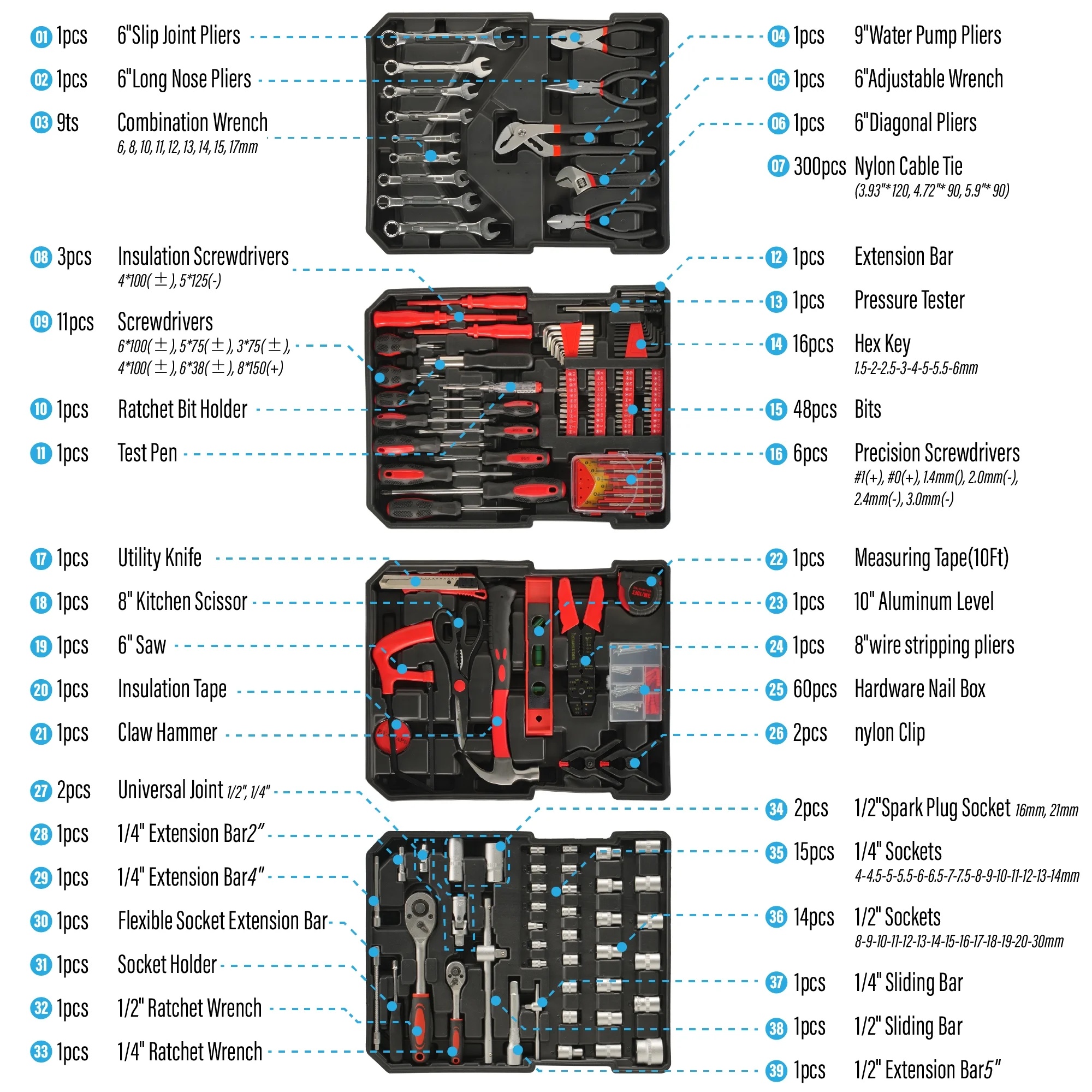 515-Piece Tool Set with Rolling Toolbox, Aluminum Trolley Case for Home, DIY Projects, Garden & General Maintenance - Image 4