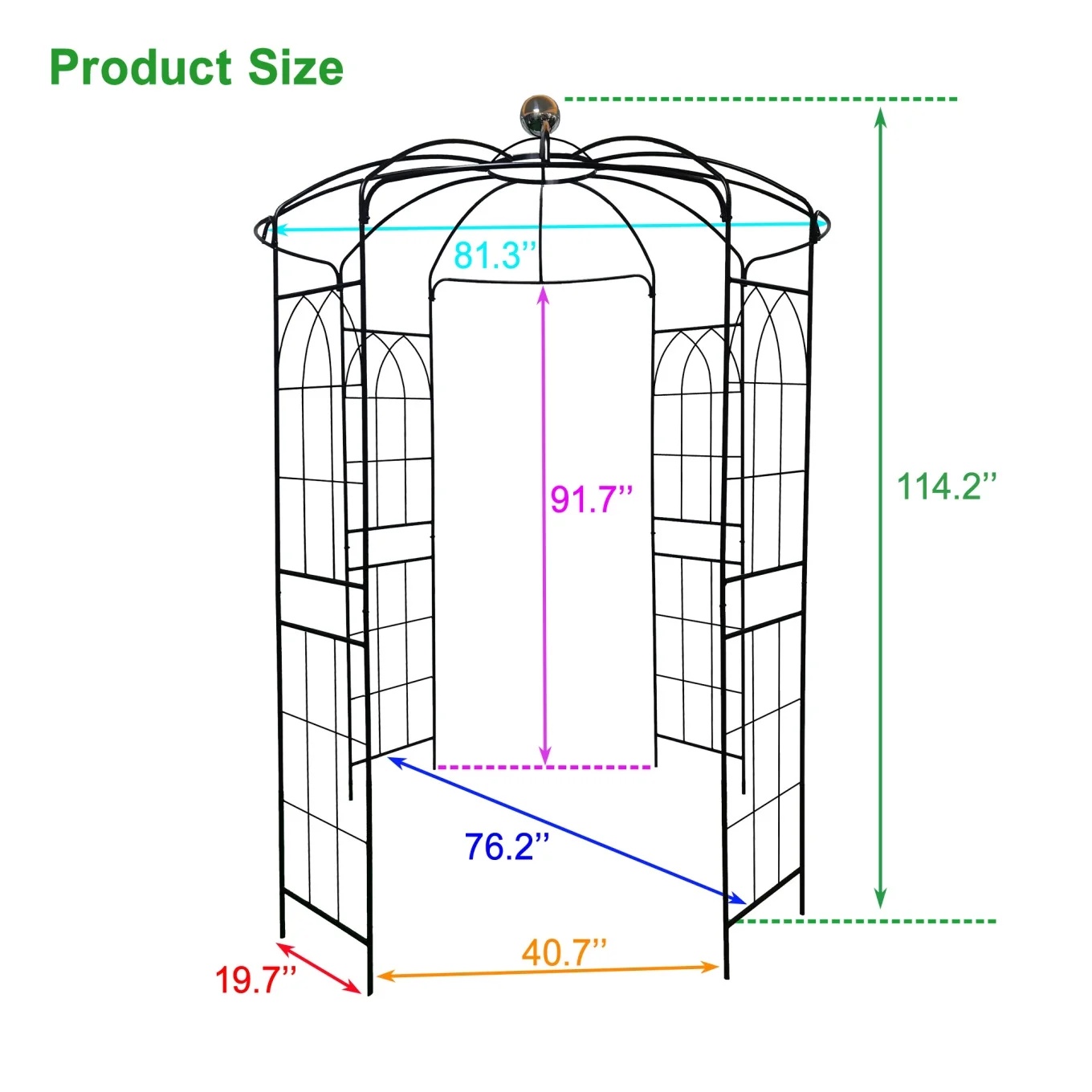 French Birdcage Gazebo with Metal Arch Trellis for Wedding Photography & Garden Decor, Sturdy Galvanized Steel, Black - Image 3