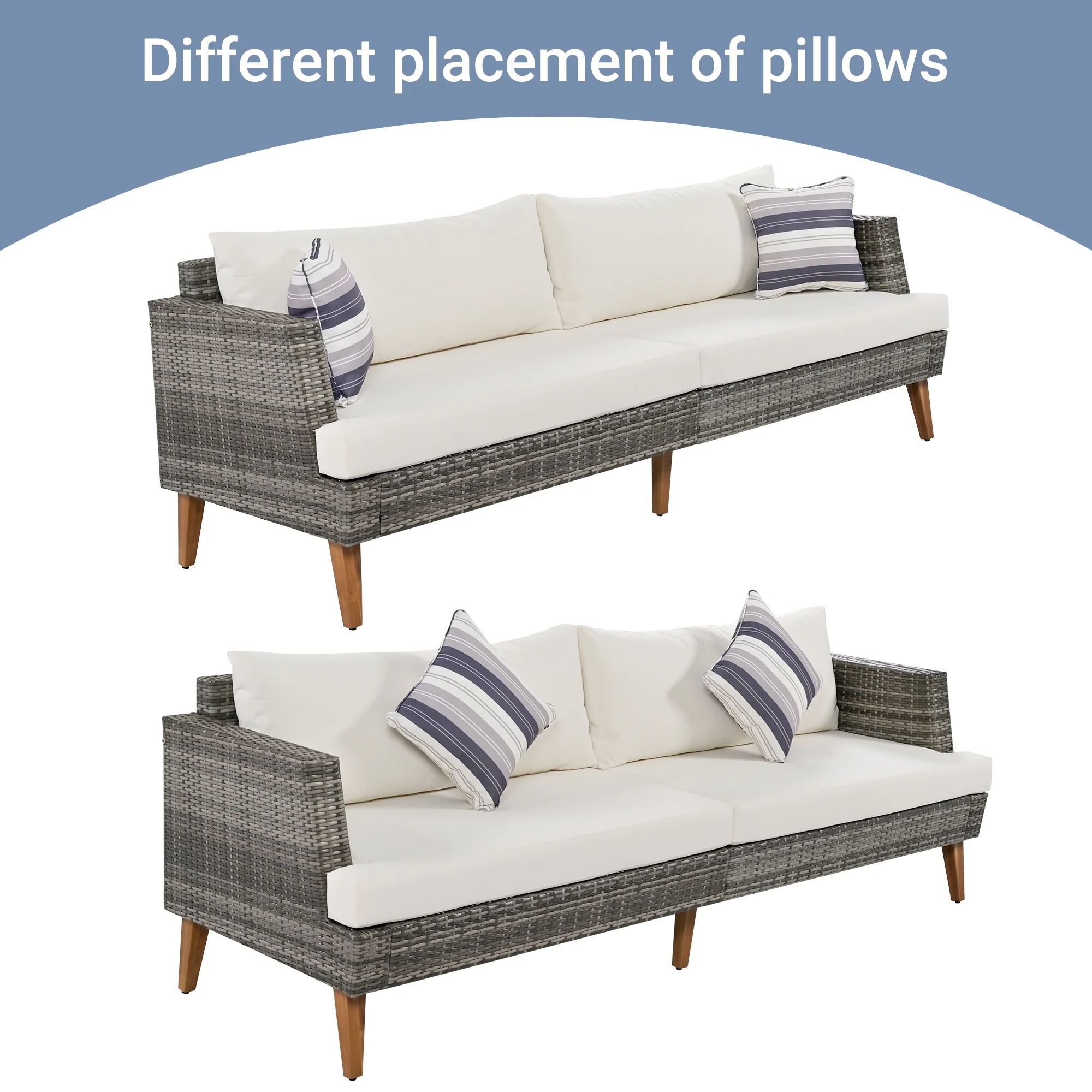 6 Pieces Wicker Patio Furniture Set Outdoor Conversation Set, All Weather PE Rattan Sectional Sofa Couch with Storage Table and Cushions, Beige - Image 10