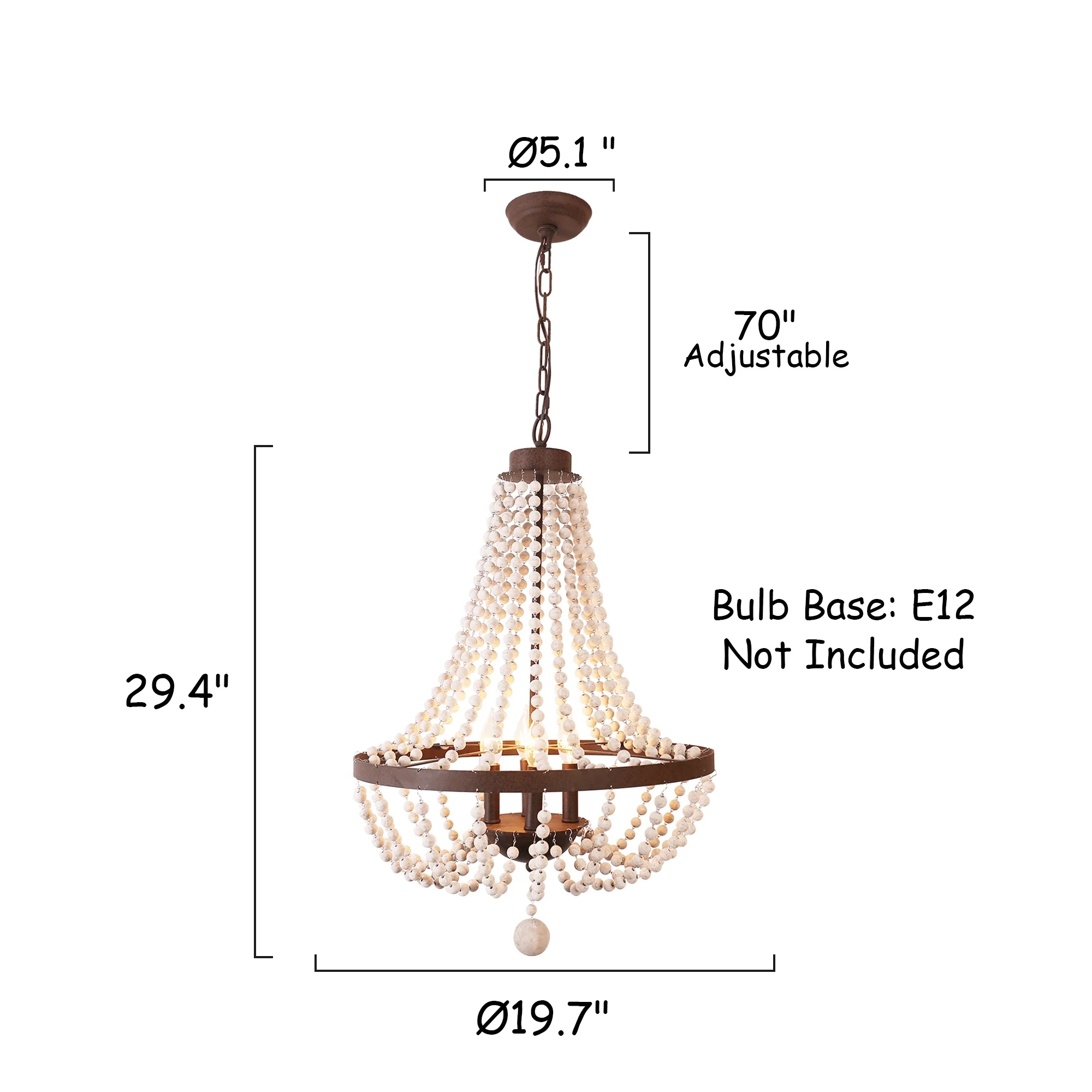 Oaks Aura 4-Light Farmhouse Wood Beaded Chandelier Adjustable Height Black Finish Boho Pendant Lighting - Image 14