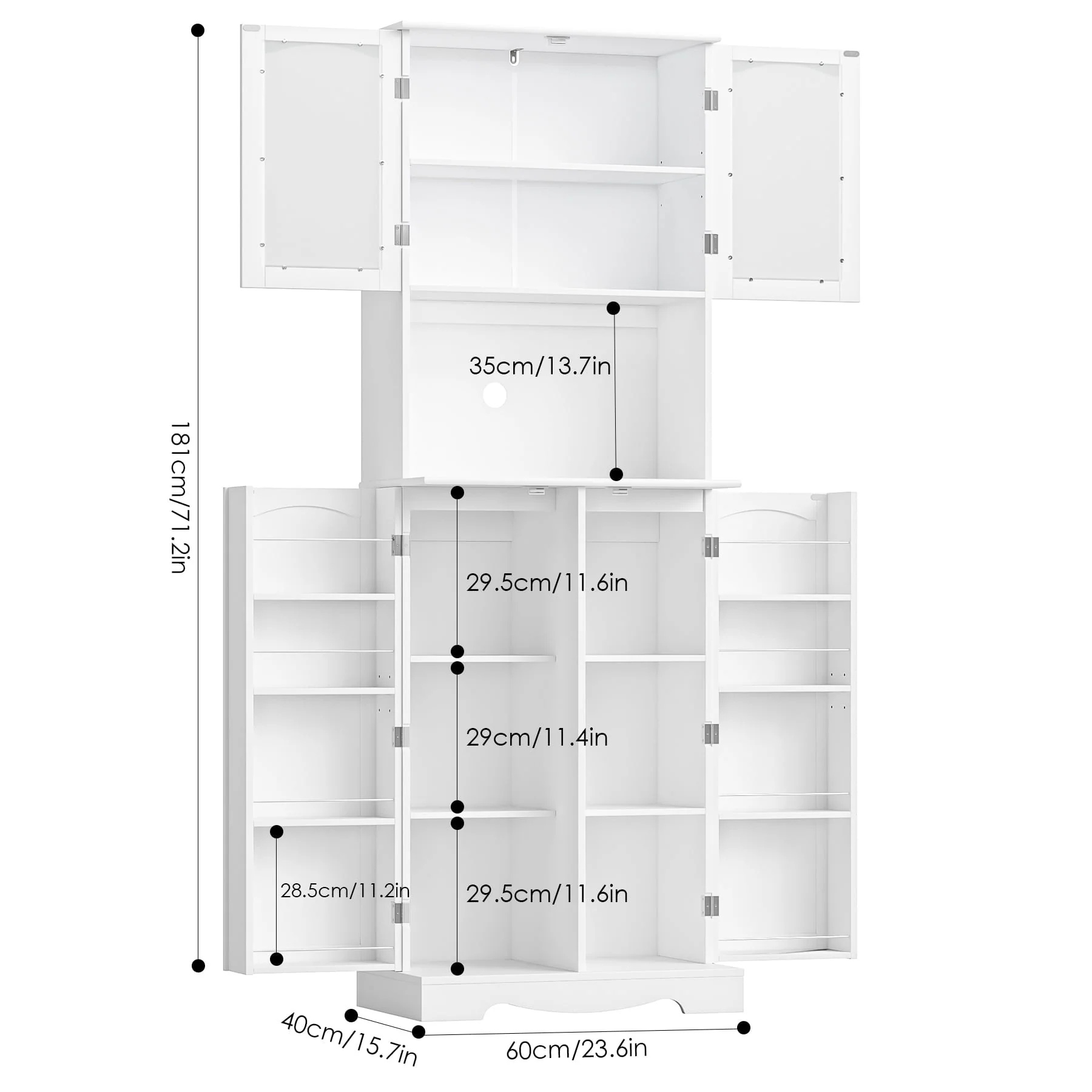 Homfa 71'' 4 Doors Kitchen Pantry Cabinet, Tall Pantry Storage Cabinet with Adjustable Shelves, Microwave Cabinet for Dining Room, White - Image 2