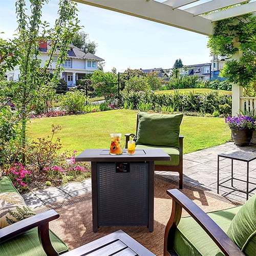 SEGMART Square Propane Fire Pit Table, Outdoor Gas Fire Pit Table with Lava Rocks and Lid, Gas Heater for Bonfire Patio Garden Backyard, 28-Inch 50,000 BTU Auto-Ignition Fire Table, CSA Certification - Image 2