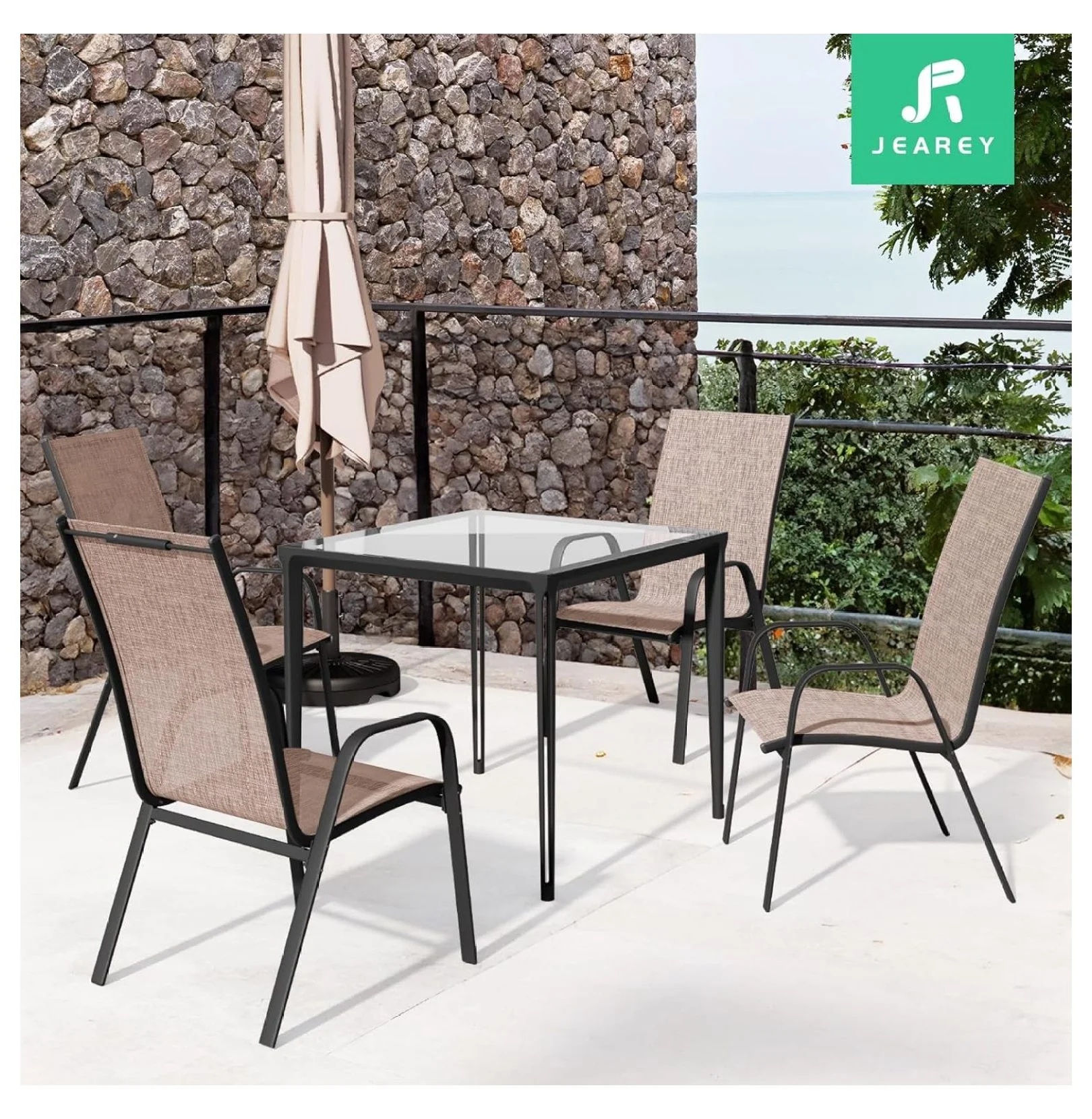 Patio Dining Chairs Set of 4, Outdoor Stackable Dining Furniture Set, All Weather Dining Set for Lawn, Garden, Backyard, Poolside, Black - Image 10