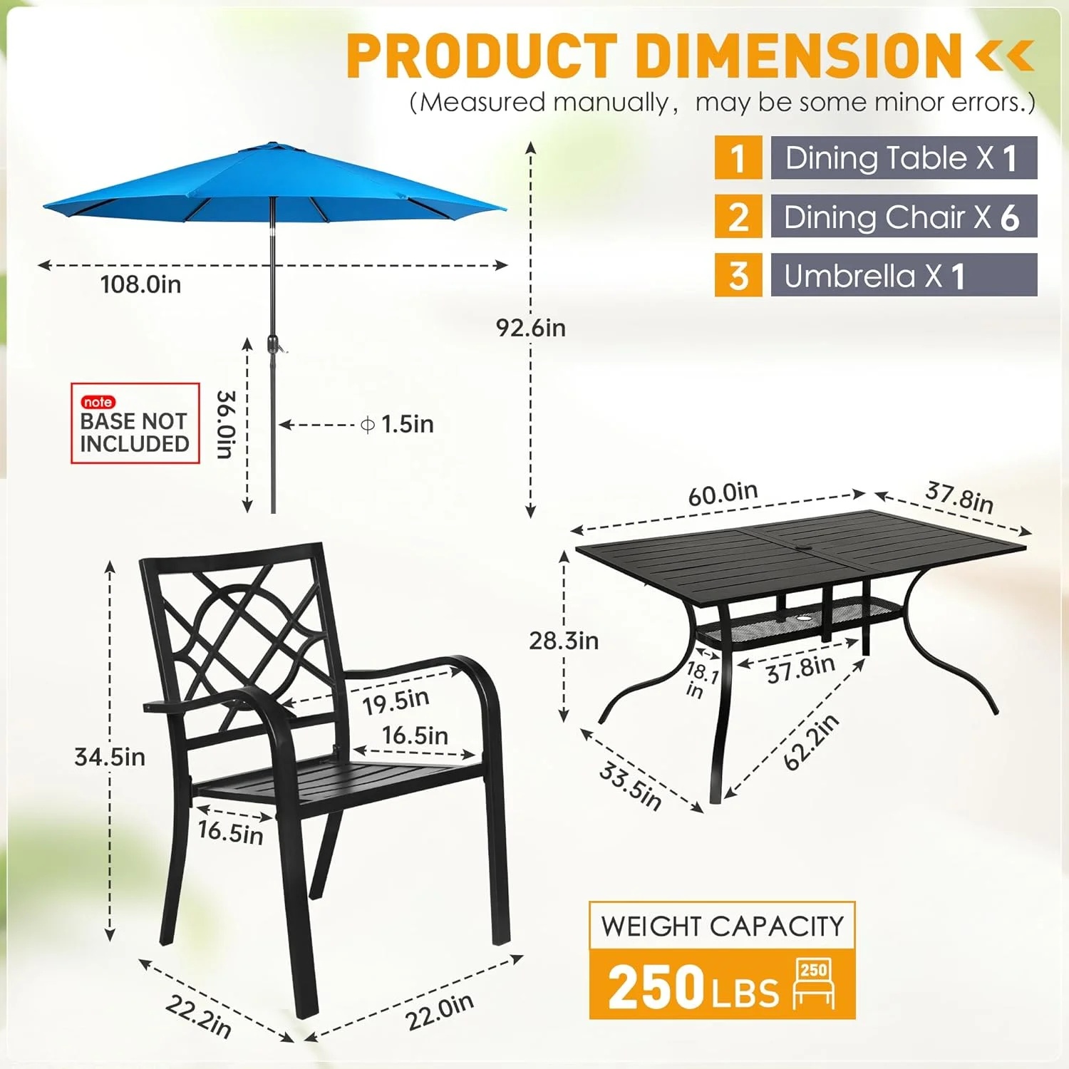 SUNCROWN 7-Piece Outdoor Wrought Iron Chairs and Table Patio Dining Furniture Set - 6 Stackable Metal Chairs, 1 Steel Slat Bistro Table and 1 Brown 9Ft Patio Umbrella for Garden Backyard Deck - Image 95