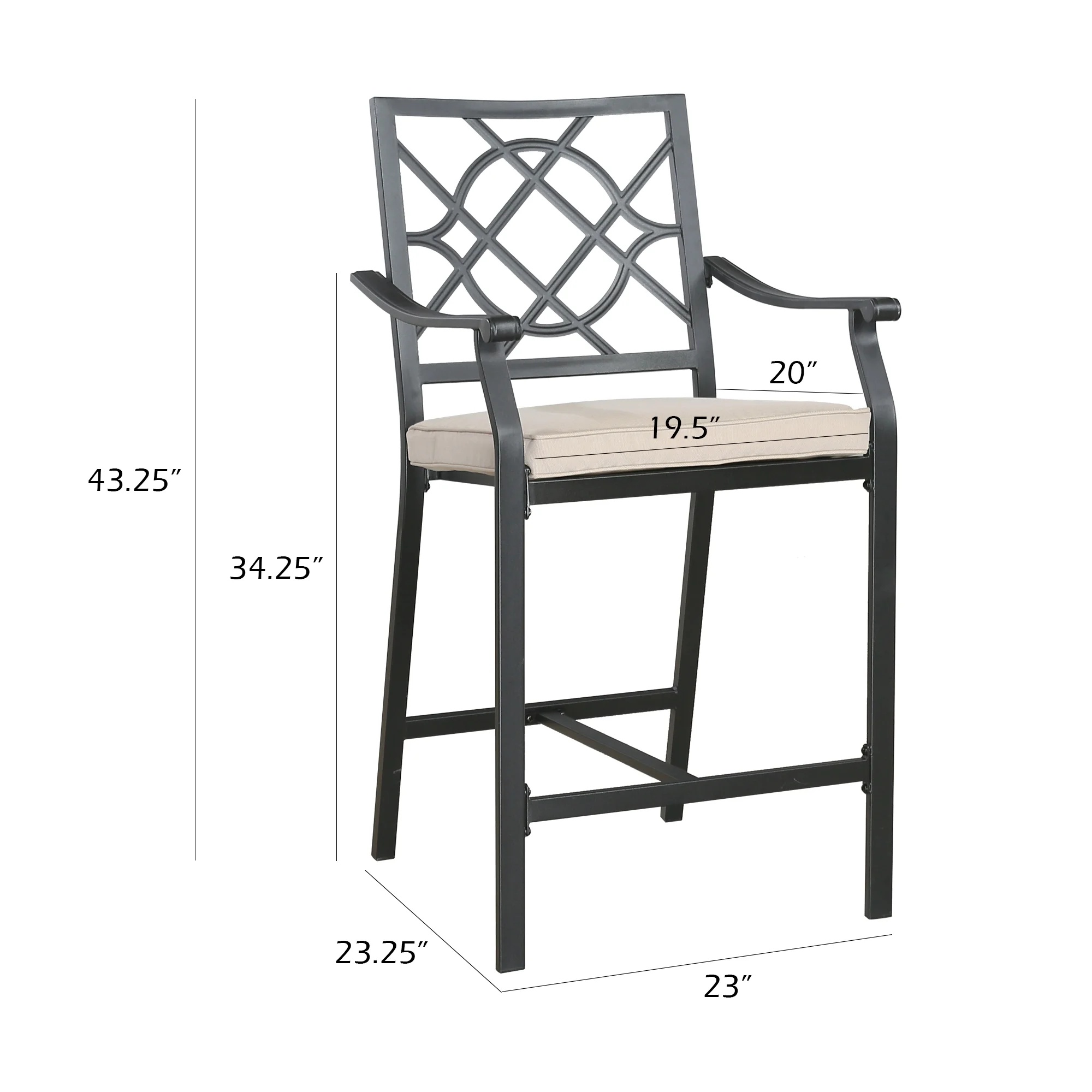 Ulax Furniture Outdoor Bar Stools Metal Patio Counter Height Bar Stool Chairs with Beige Cushion, Set of 2 - Image 8