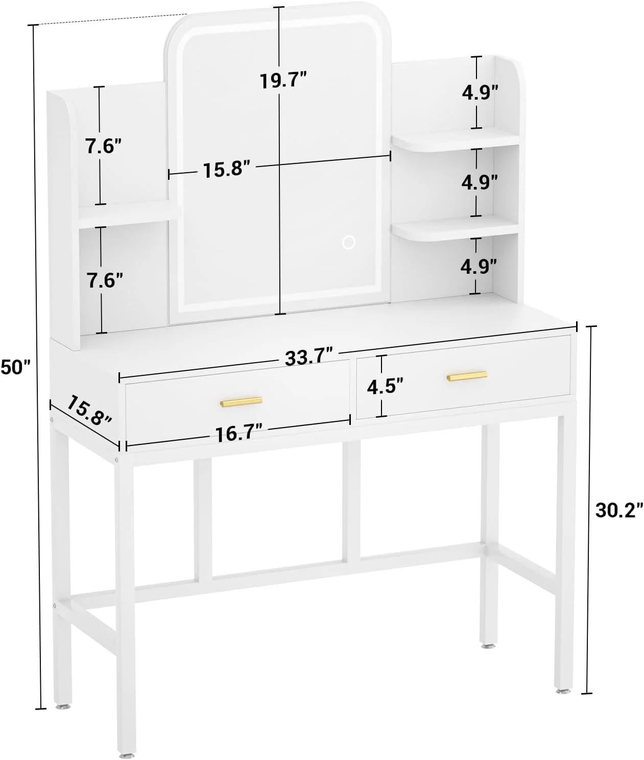 iSunirm Vanity Desk with Mirror and Lights, Makeup Vanity with 2 Drawers, Vanity Table Set with 3 Color Adjustable Lighting Options, Modern Dressing Table with Shelf, for Bedroom, Pink - Image 11