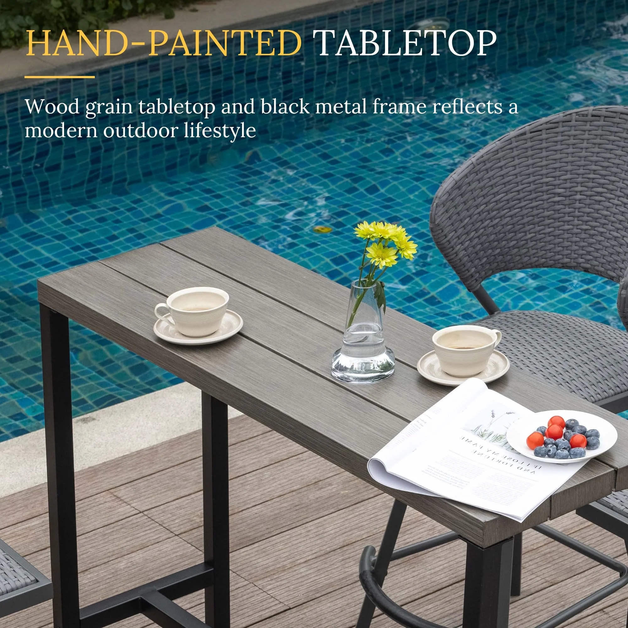 Vicllax Patio Rectangle Bar Table Metal Modern Style for Porch Garden (45.3"Lx13.8"Wx37.4"H) - Image 9
