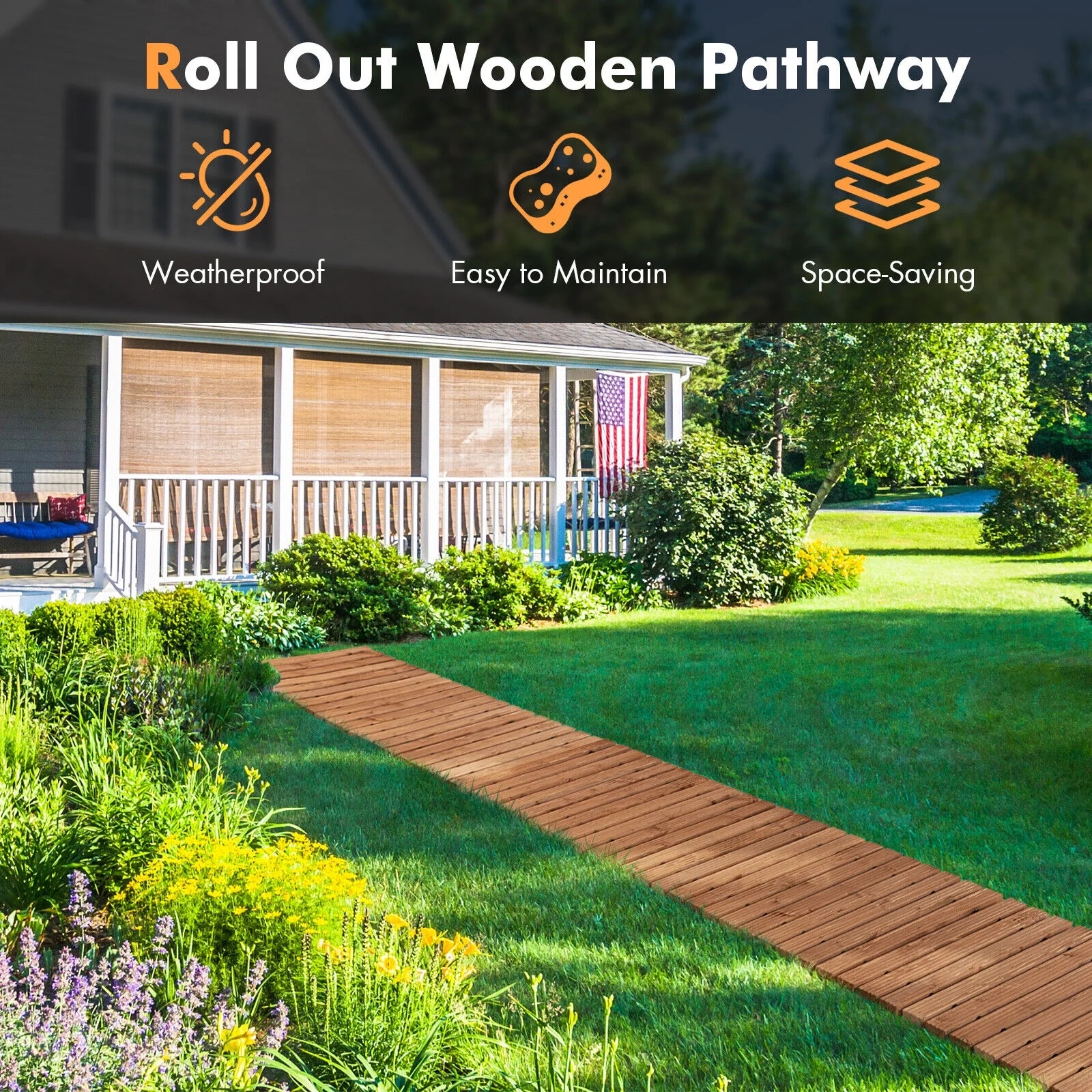 Gymax 8 FT Roll-out Wood Pathway 22'' Width Patio Path Straight Weather-Resist - Image 5
