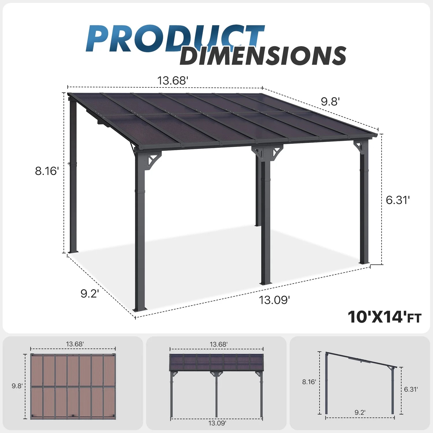 Sumnthink 10'x12' Gazebo for Patio, Gazebo Pergola with Sloped Roof, Large Wall-Mounted Heavy Duty Awnings, for Patio, Deck and Backyard - Image 28