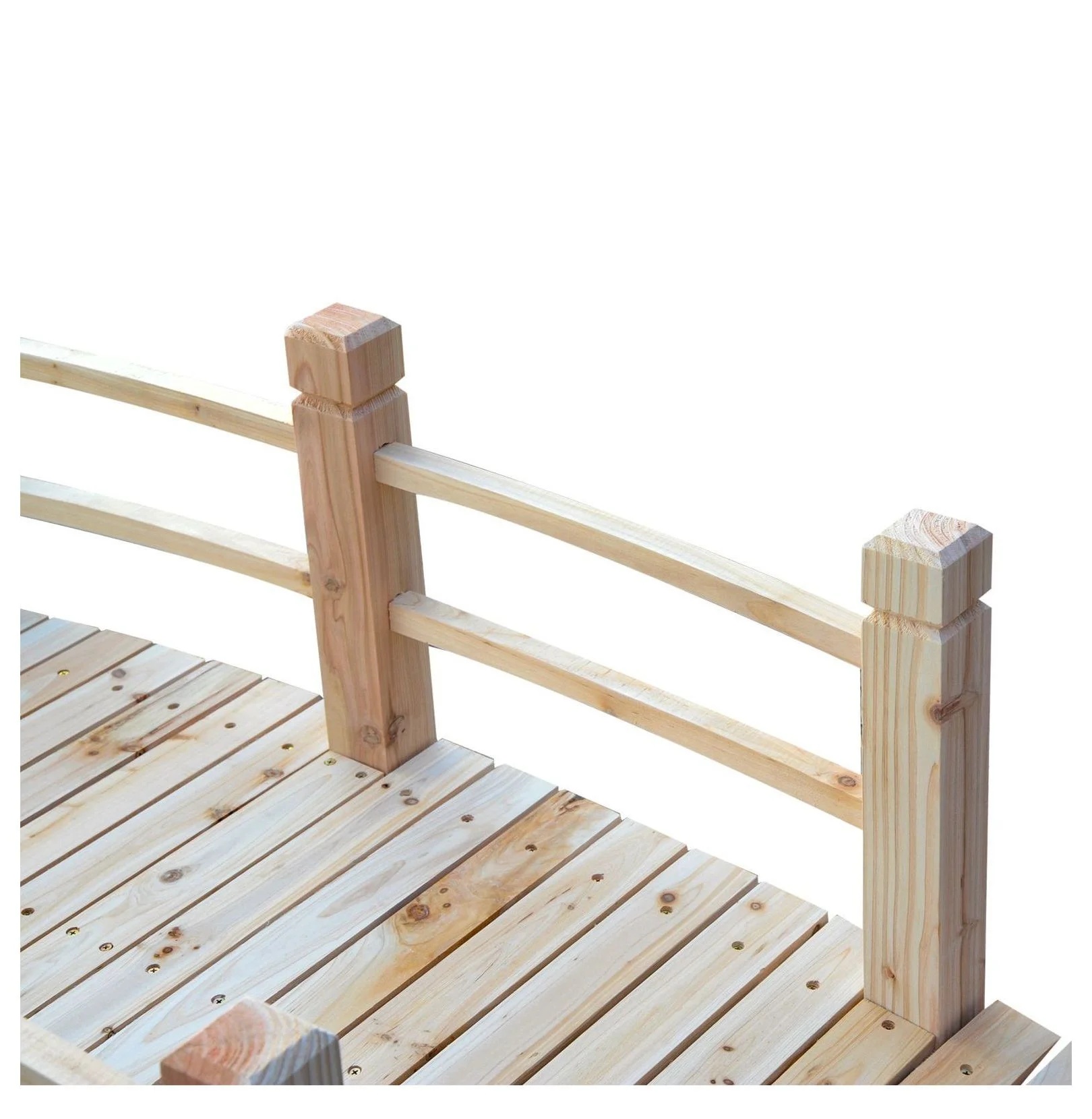 5 ft Wooden Garden Bridge Arc Footbridge with Railings - Natural Wood Backyard Decor - Image 8