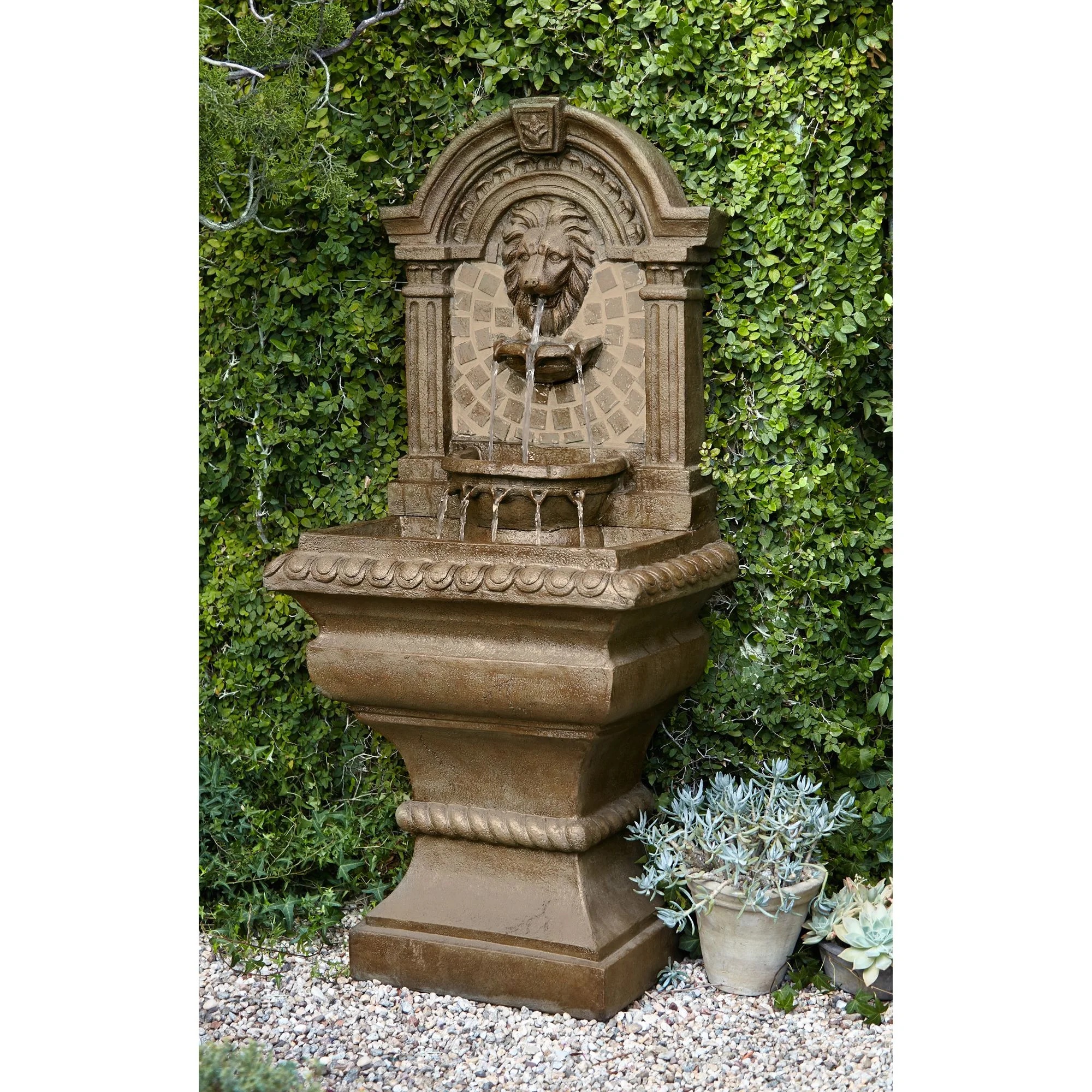 Royal Lions Head 51" High Large Italian Outdoor Decor Faux Stone Floor Fountain with Light Outside Garden Patio - Image 7