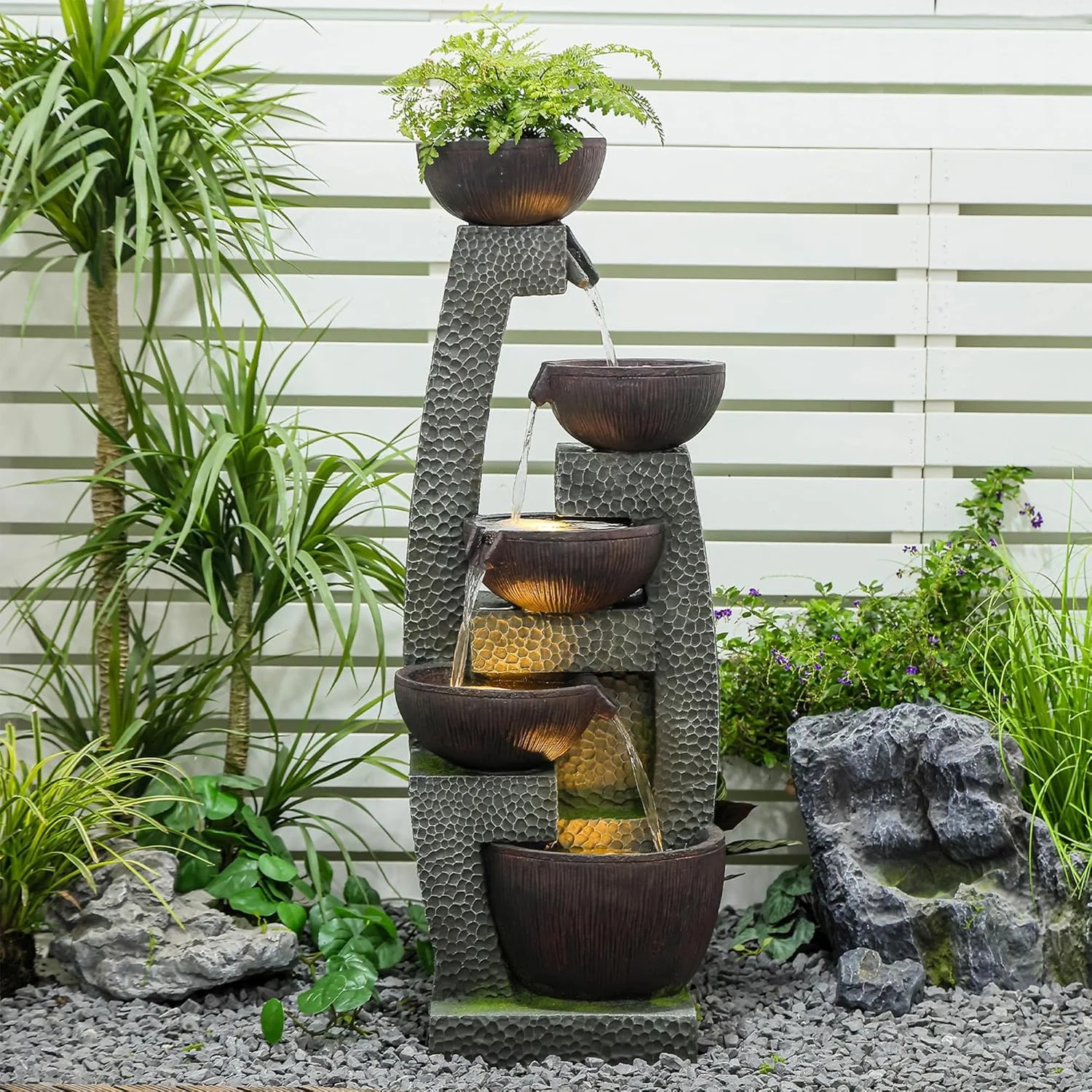 47.5" H Water Fountain Outdoor with LED Lights & Pump, 5-Tier Cascading Outdoor Fountain for Garden,Patio,Porch,Backyard,Home Art Decor Gifts for Housewarming - Image 6