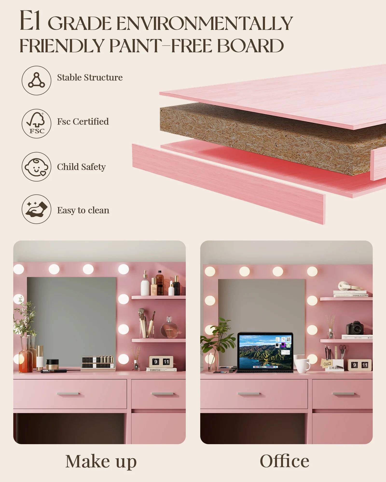 LIVELYGLOW Vanity Desk with Mirror and Lights, Makeup Vanity with Drawer & Storage Shelves, Cabinet, 3 Lighting Modes Adjustable Brightness,White - Image 43