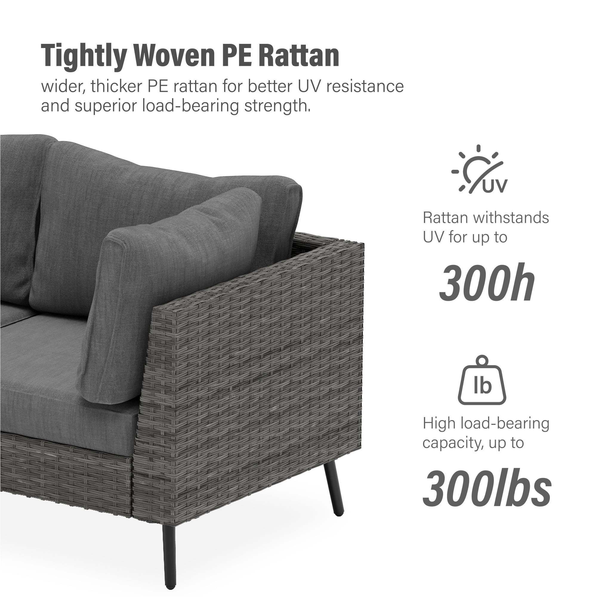 LAUSAINT HOME 6 Pieces Outdoor Furniture Set, Patio Rattan Wicker Sectionals with 4 Chairs and 2 Ottomans, Beige Cushions - Image 20