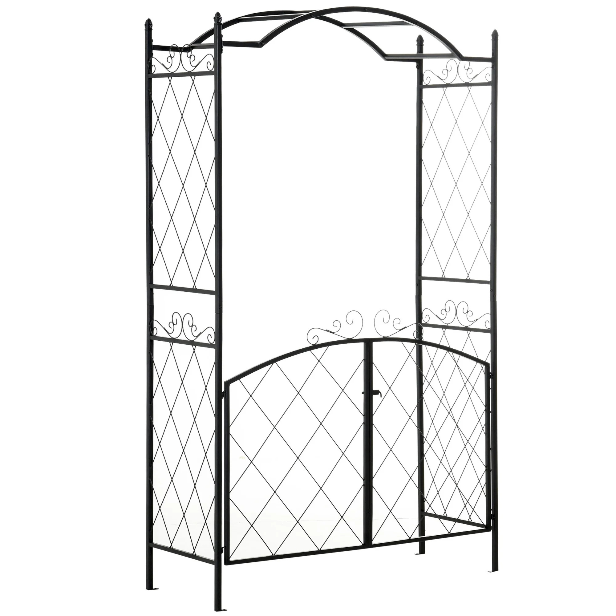 Outsunny 85" Garden Arch Arbor, Metal Arch Trellis with Gate, Garden Archway for Climbing Vines, Wedding Ceremony Decoration, Black - Image 2