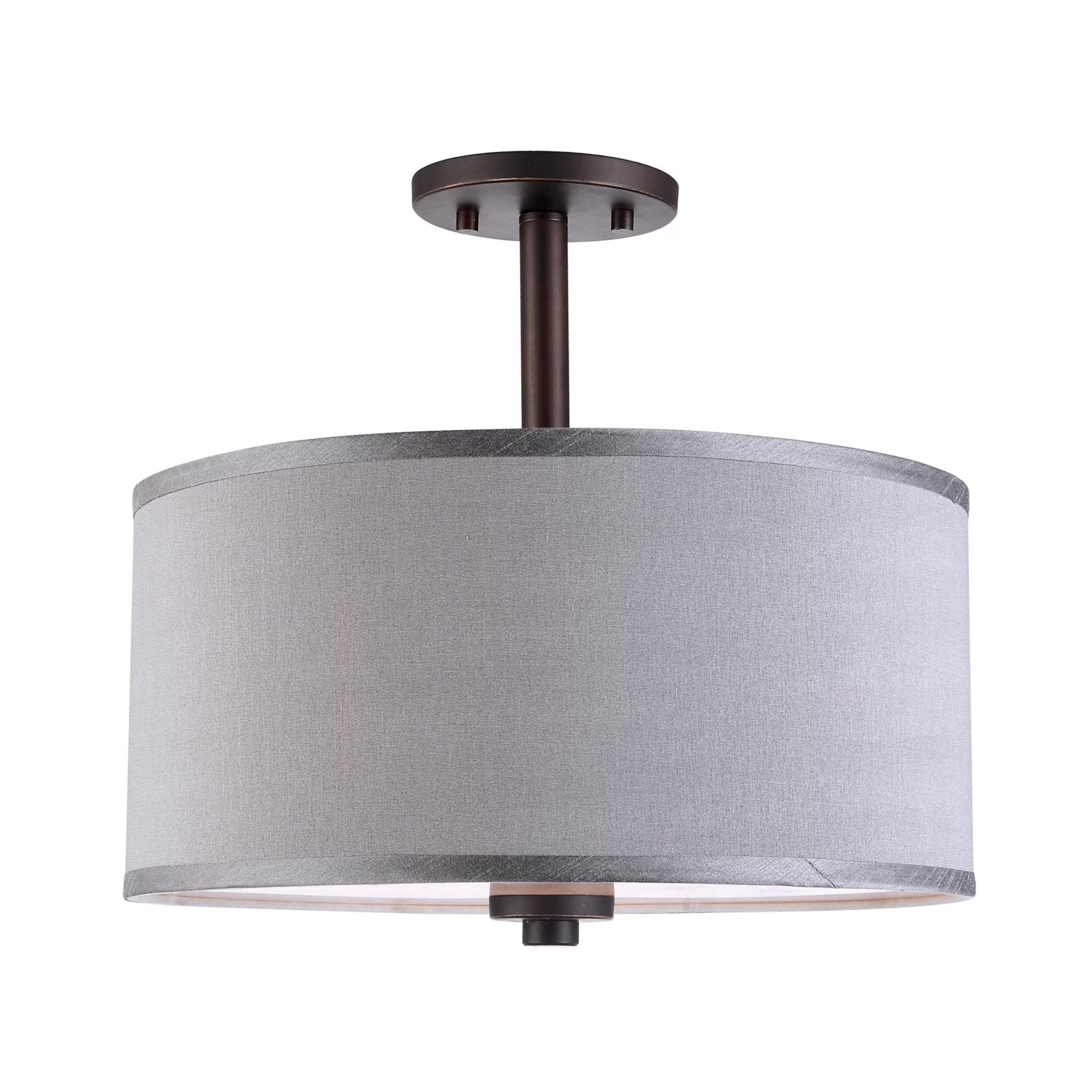 Woodbridge Lighting Drum 3-Light Fabric LED Semi-Flush Mount in Nickel/Gray - Image 3