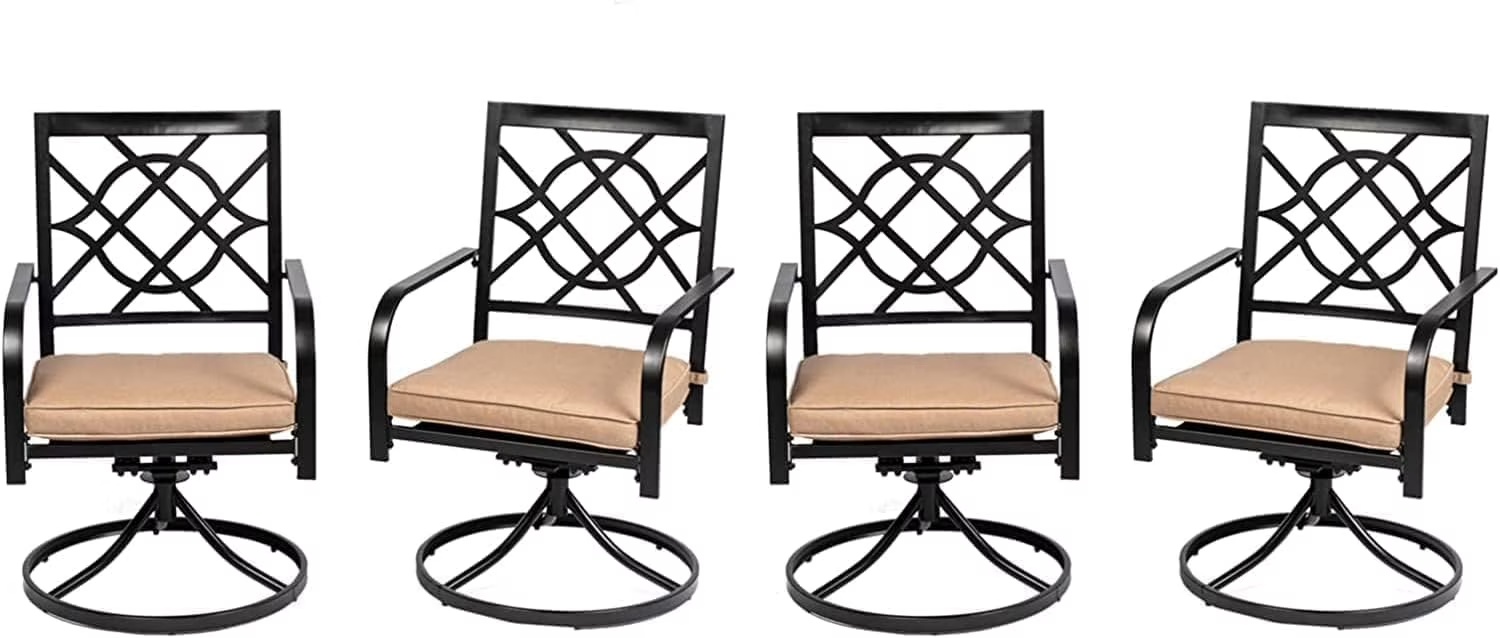 SUNCROWN 7-Piece Outdoor Wrought Iron Chairs and Table Patio Dining Furniture Set - 6 Stackable Metal Chairs, 1 Steel Slat Bistro Table and 1 Brown 9Ft Patio Umbrella for Garden Backyard Deck - Image 5