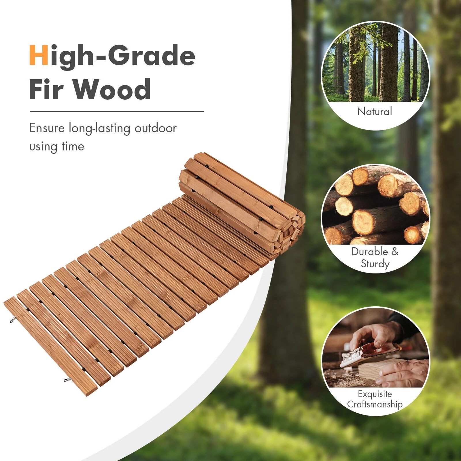 Gymax 8 FT Roll-out Wood Pathway 22'' Width Patio Path Straight Weather-Resist - Image 6