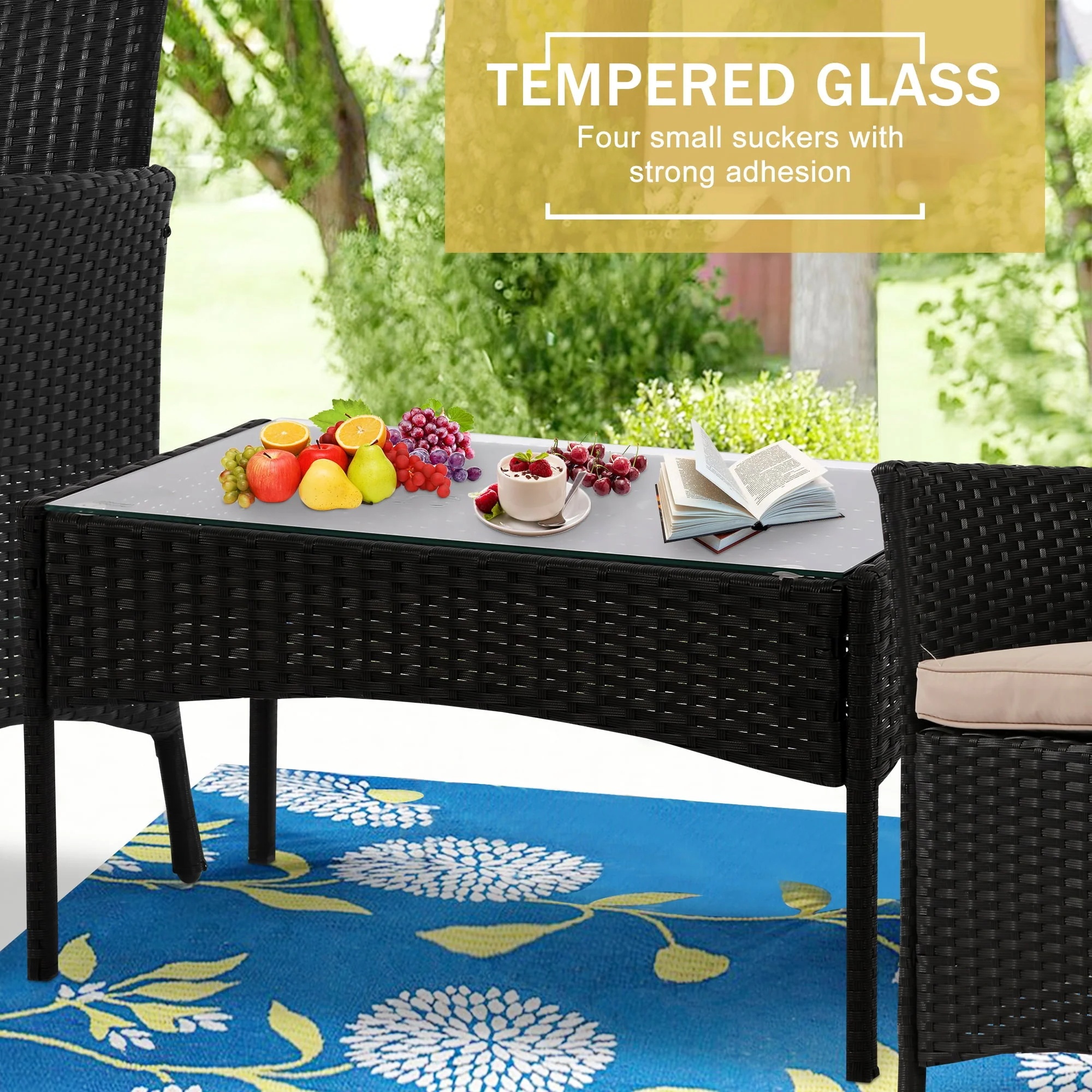 YRLLENSDAN Patio Furniture Set 4 Piece, Wicker Sofa Set Rattan Chair Outdoor Indoor Wicker Sofa with with Cushions & Coffee Table Bistro Sets for Patio Backyard Lawn Patio Chair (Black) - Image 4