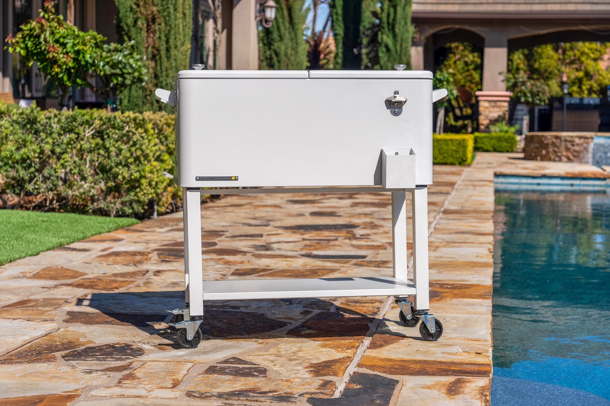 Permasteel 80-Qt Outdoor Steel Patio Cooler with Removable Basin, Rolling Cooler with Wheels, Teal Green - Image 7