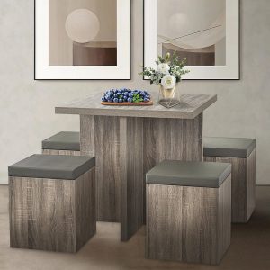 SUGIFT 5-Piece Dexter Dining Set with Storage Ottoman, Taupe