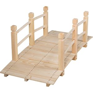 Garden Bridge, 5FT Wooden Arc Footbridge for Outdoors with Safety Guardrails, Decorative Landscaping for Garden Yard Walkway Creek Farm, 400 LBS Capacity (Natural Finished)