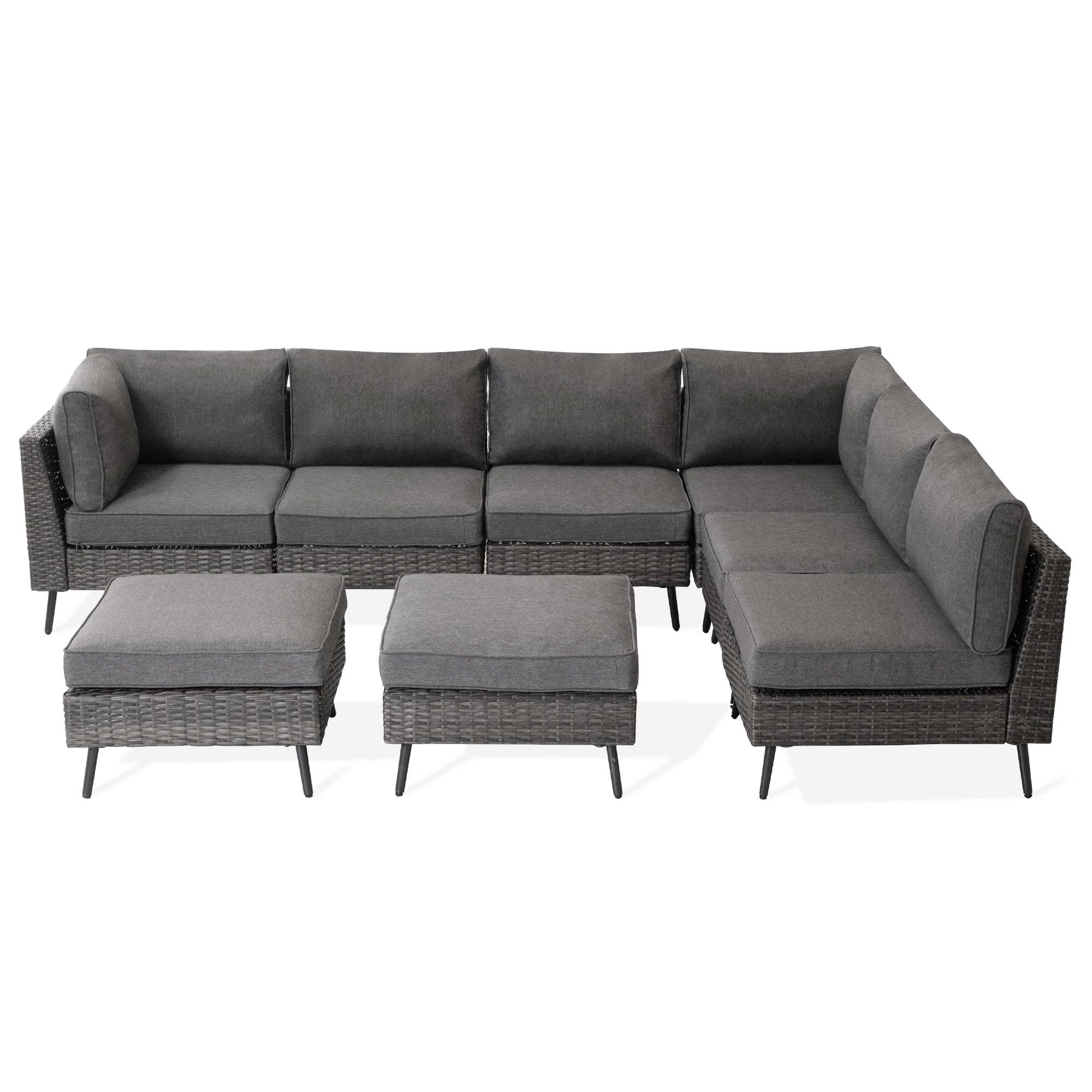 LAUSAINT HOME 6 Pieces Outdoor Furniture Set, Patio Rattan Wicker Sectionals with 4 Chairs and 2 Ottomans, Beige Cushions - Image 24