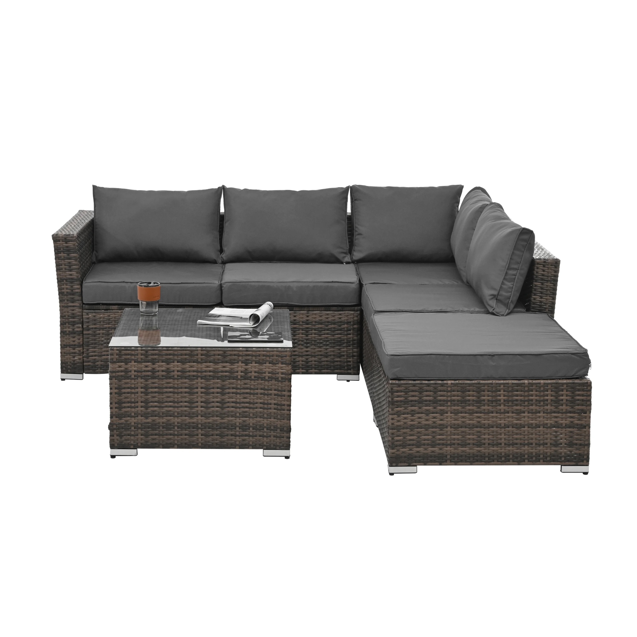6 Pieces Wicker Patio Furniture Set Outdoor Conversation Set, All Weather PE Rattan Sectional Sofa Couch with Storage Table and Cushions, Beige - Image 18