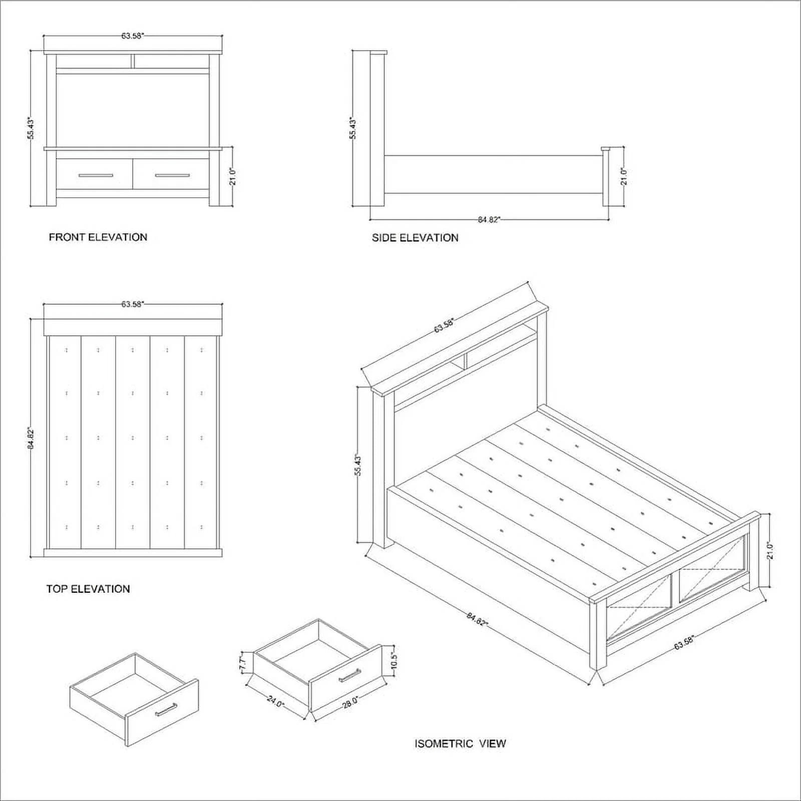 Bowery Hill Modern Design Wood Queen Bed with 2 Drawer Storage and Headboard in Oak - Image 7