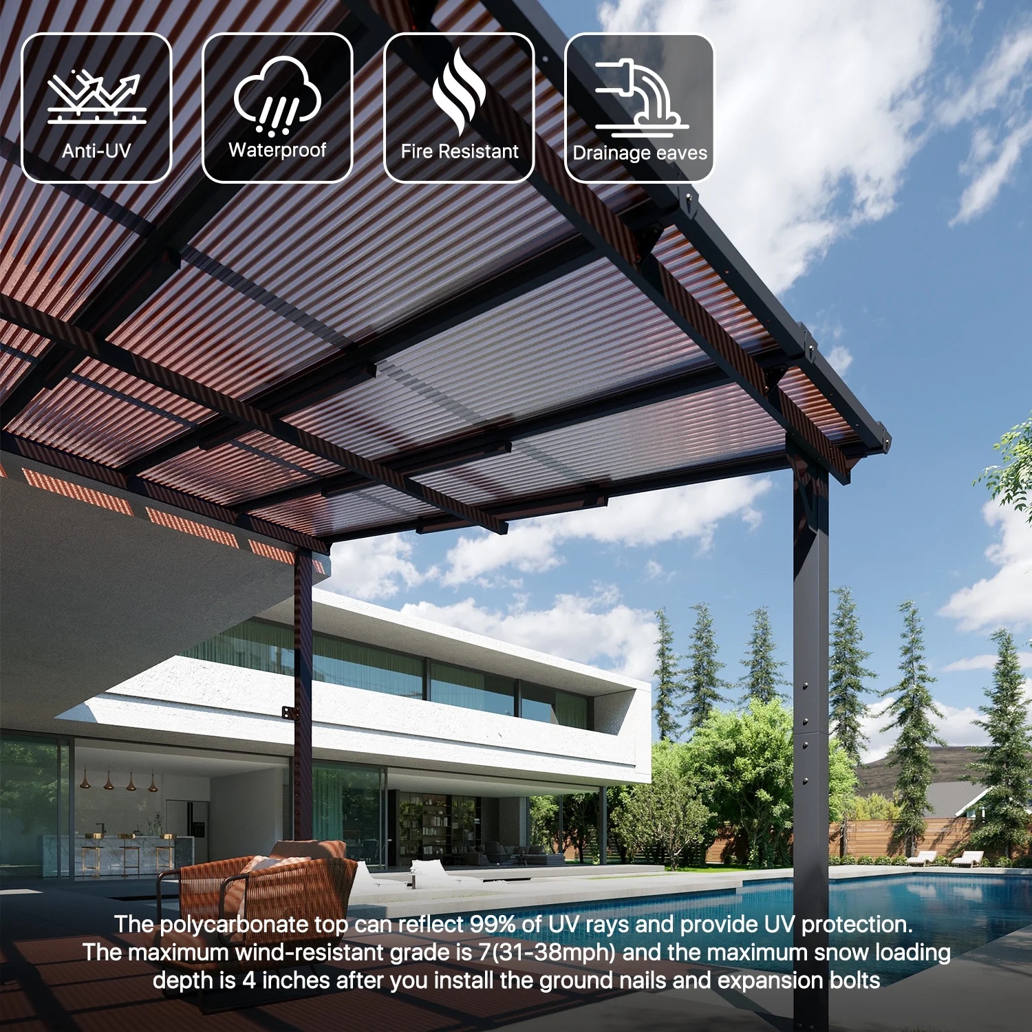 Sumnthink 10'x12' Gazebo for Patio, Gazebo Pergola with Sloped Roof, Large Wall-Mounted Heavy Duty Awnings, for Patio, Deck and Backyard - Image 16