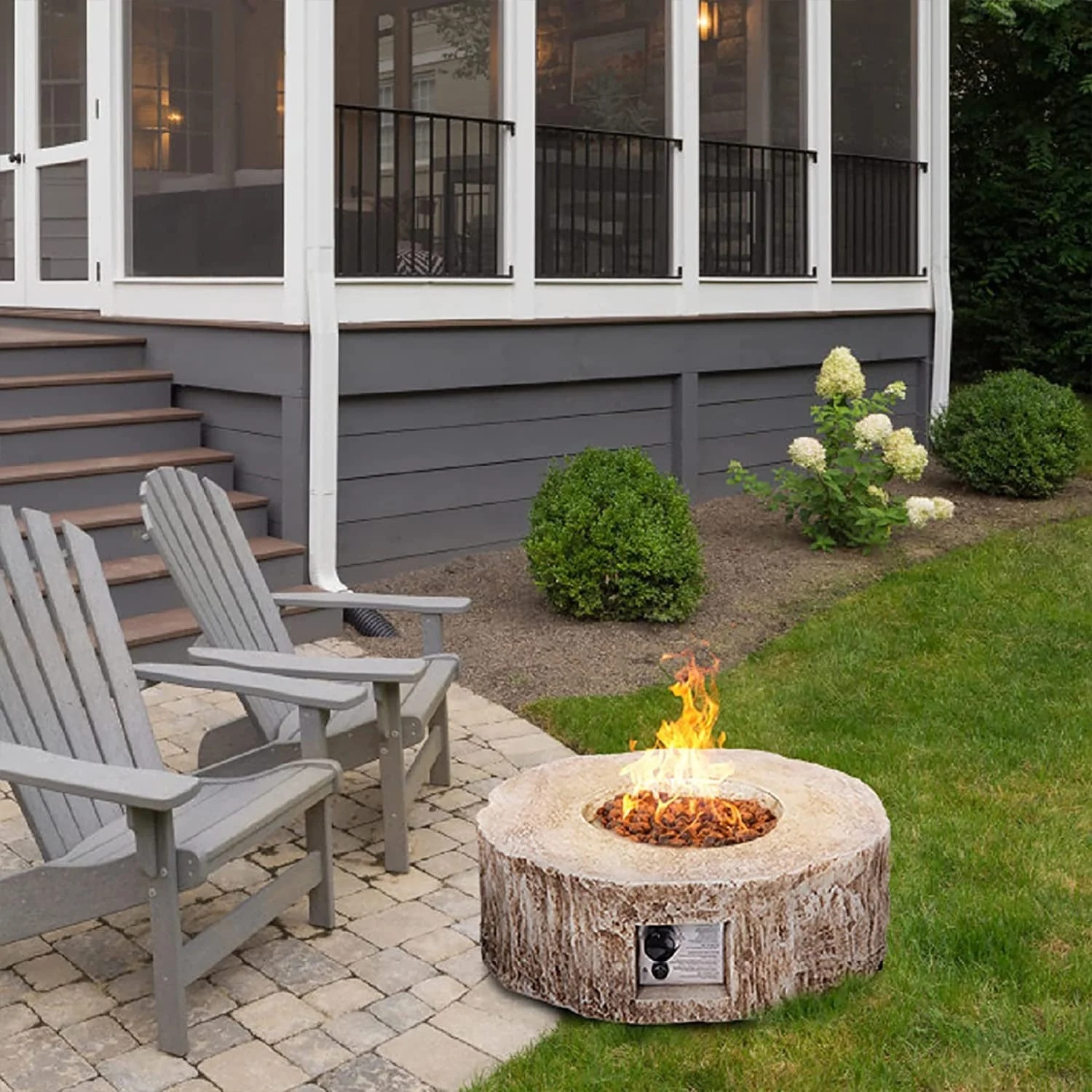 UIXE Gas Fire Pit Bowl Table, Faux Stump Outdoor Propane Firepit Round Table with Lava Rock, Waterproof Cover, Smokeless Fire Pit for Outside Patio Garden Backyard, 28 inch 30,000 BTU, CSA Approved - Image 7