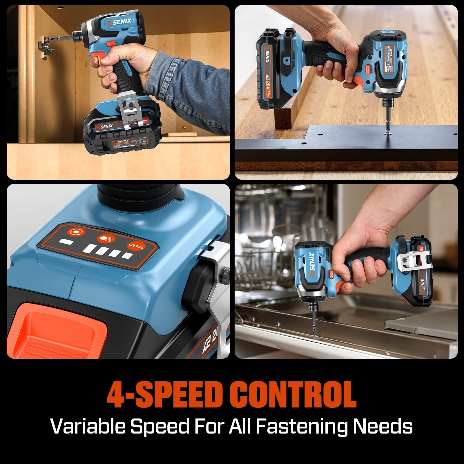 SENIX 20 Volt Max* 1/4-Inch Impact Driver, Brushless Motor, 130 Foot-Pound of Max Torque, 3000 RPM (Battery, Charger and Soft Bag Included) PDIX2-M2 - Image 7