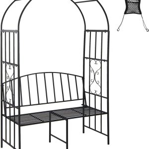 Giantex 81in Metal Garden Arch with Bench, Outdoor Garden Arbor Archway Trellis for Climbing Plants Vines, 2-Person Bench Loads 660 lbs, Patio Trellis Pergola Arches for Wedding Party Ceremony Decor