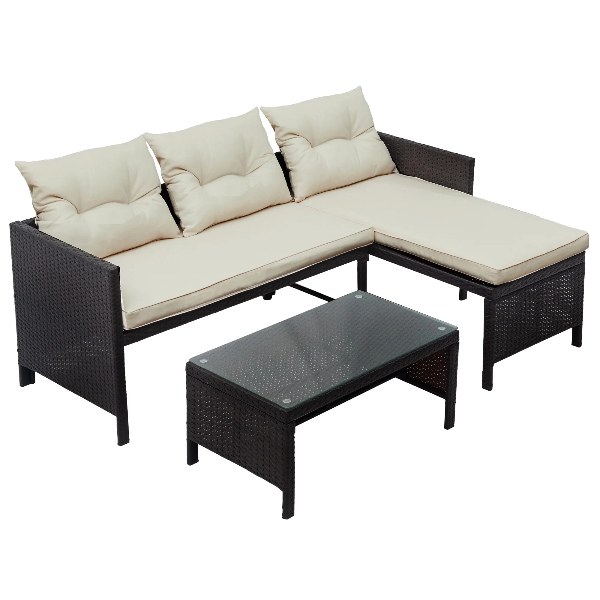 Outdoor Patio Furniture Set of 3, Rattan Wicker Outdoor Swivel Glider Rocker w/Table and Cushions, Brown - Image 24