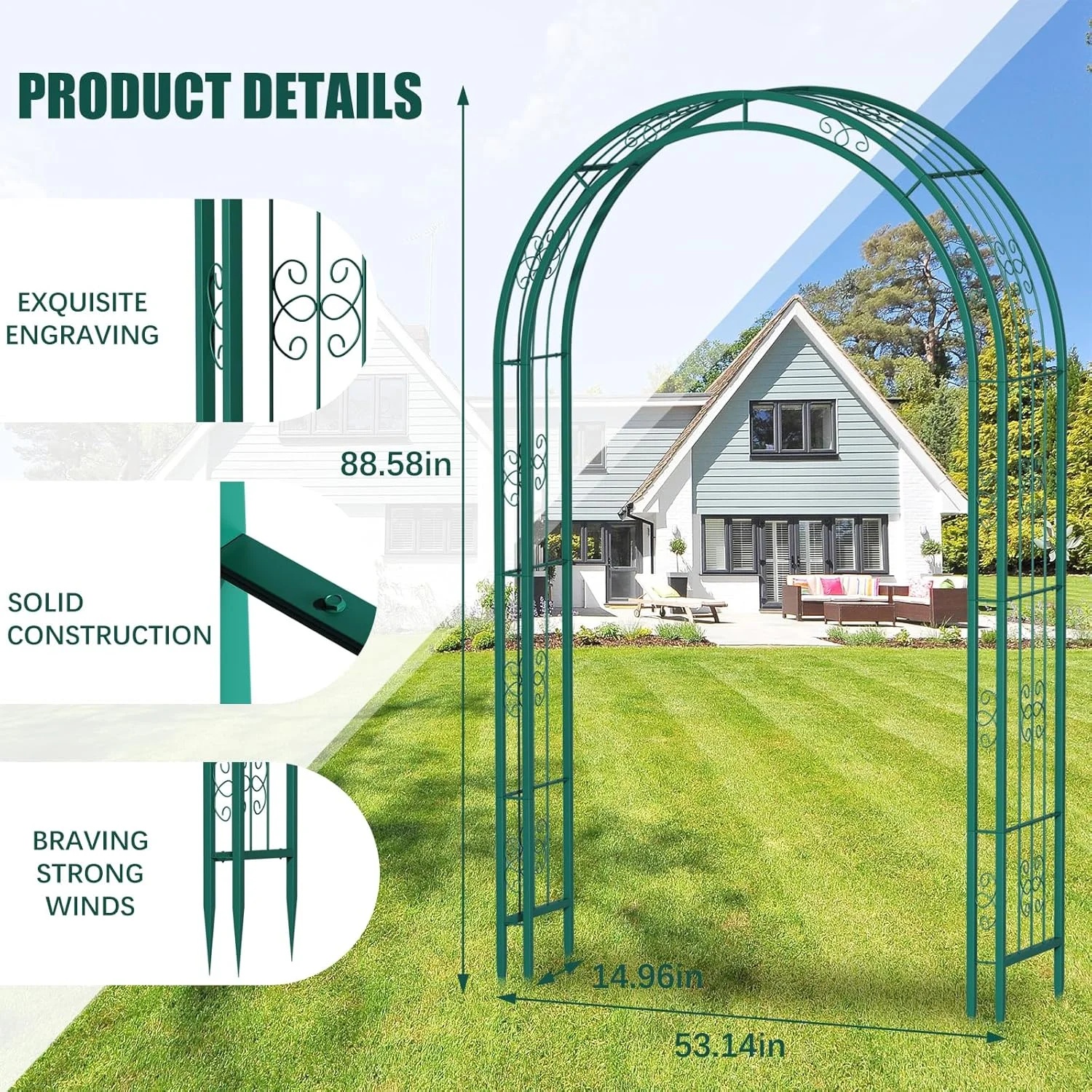 88 in Steel Garden Arch Arbor Trellis for Climbing Plants Outdoor,Yard,Garden,Climbing Plants 7 ft Decorative Wire Lattice,Outdoor Wedding Arch(Black) - Image 13