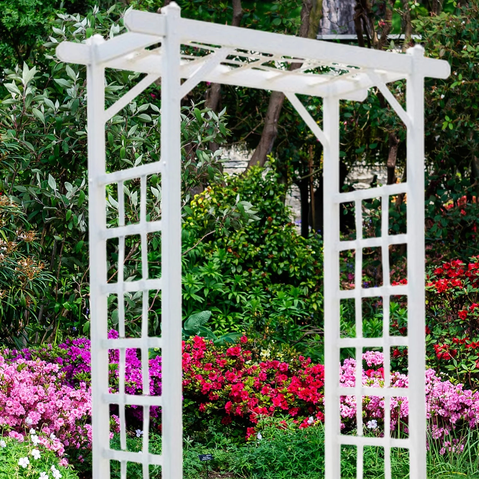 DYUKFG Elmwood Arbor 57"x84" White PVC Outdoor Garden Arch with Lattice Trellis -?Weather-Resistant, Easy Assembly, Ideal for Climbing Plants, Weddings & Backyard Decor - Image 3