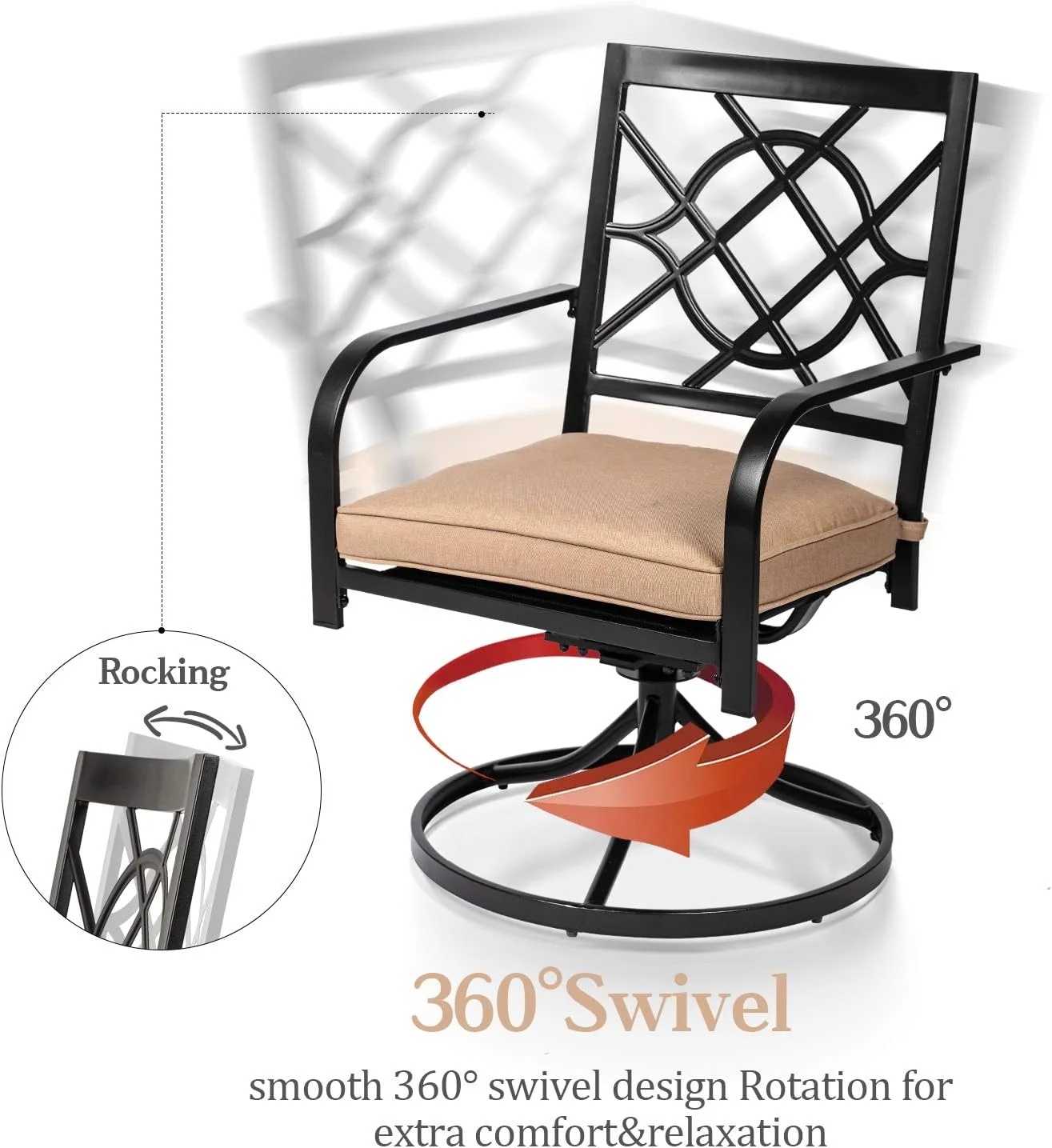 SUNCROWN 7-Piece Outdoor Wrought Iron Chairs and Table Patio Dining Furniture Set - 6 Stackable Metal Chairs, 1 Steel Slat Bistro Table and 1 Brown 9Ft Patio Umbrella for Garden Backyard Deck - Image 87