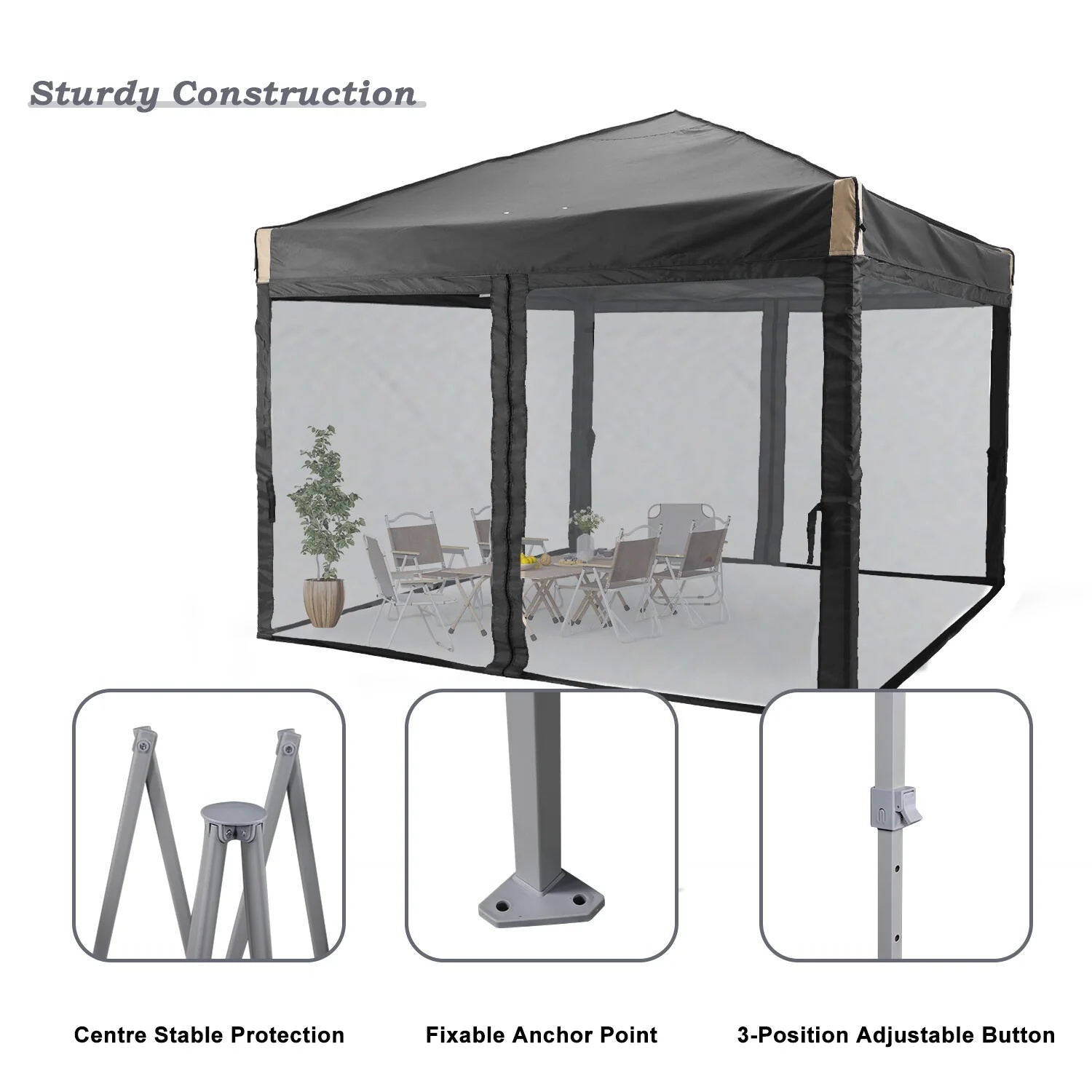 YUONAO 10x10 ft Pop Up Canopy Tent with Mesh Sidewalls, Portable Outdoor Shade Tent, Waterproof UV-Resistant Folding Gazebo for Backyard, Patio, Camping, Party(Beige) - Image 20