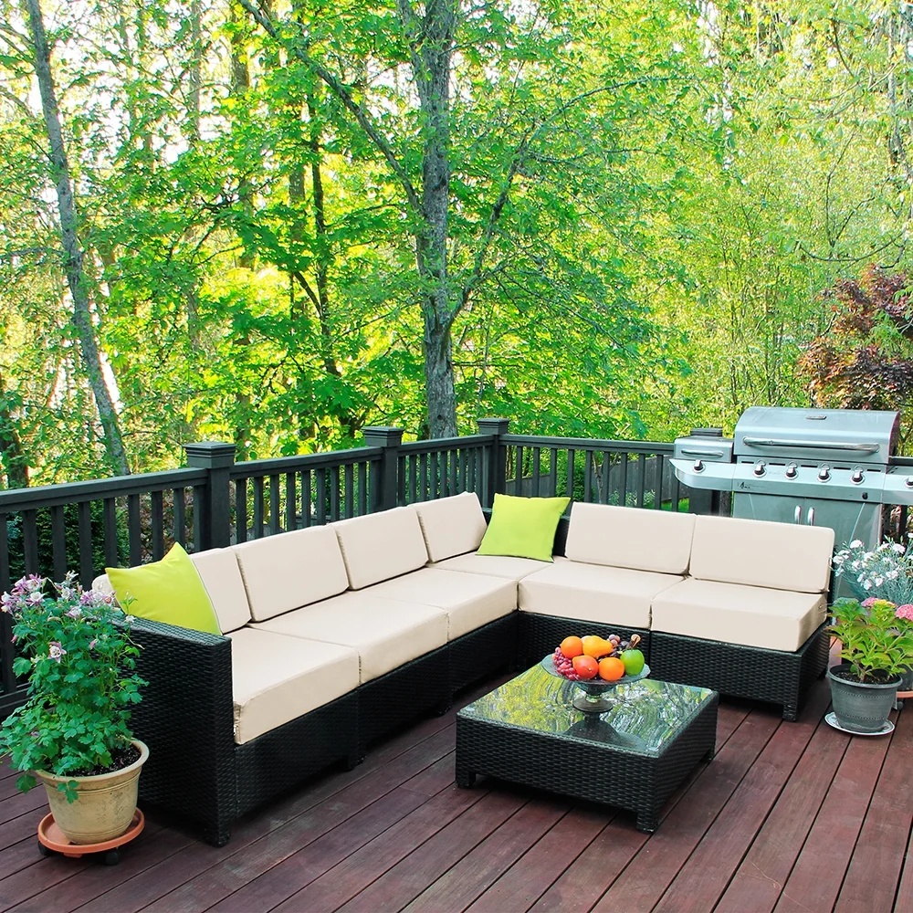 Mcombo Aluminum Outdoor Patio Furniture Sectional Set Black Wicker Sofa All-weather Resin Rattan Conversation Chair with Cushions 6080-1007 Cw - Image 8